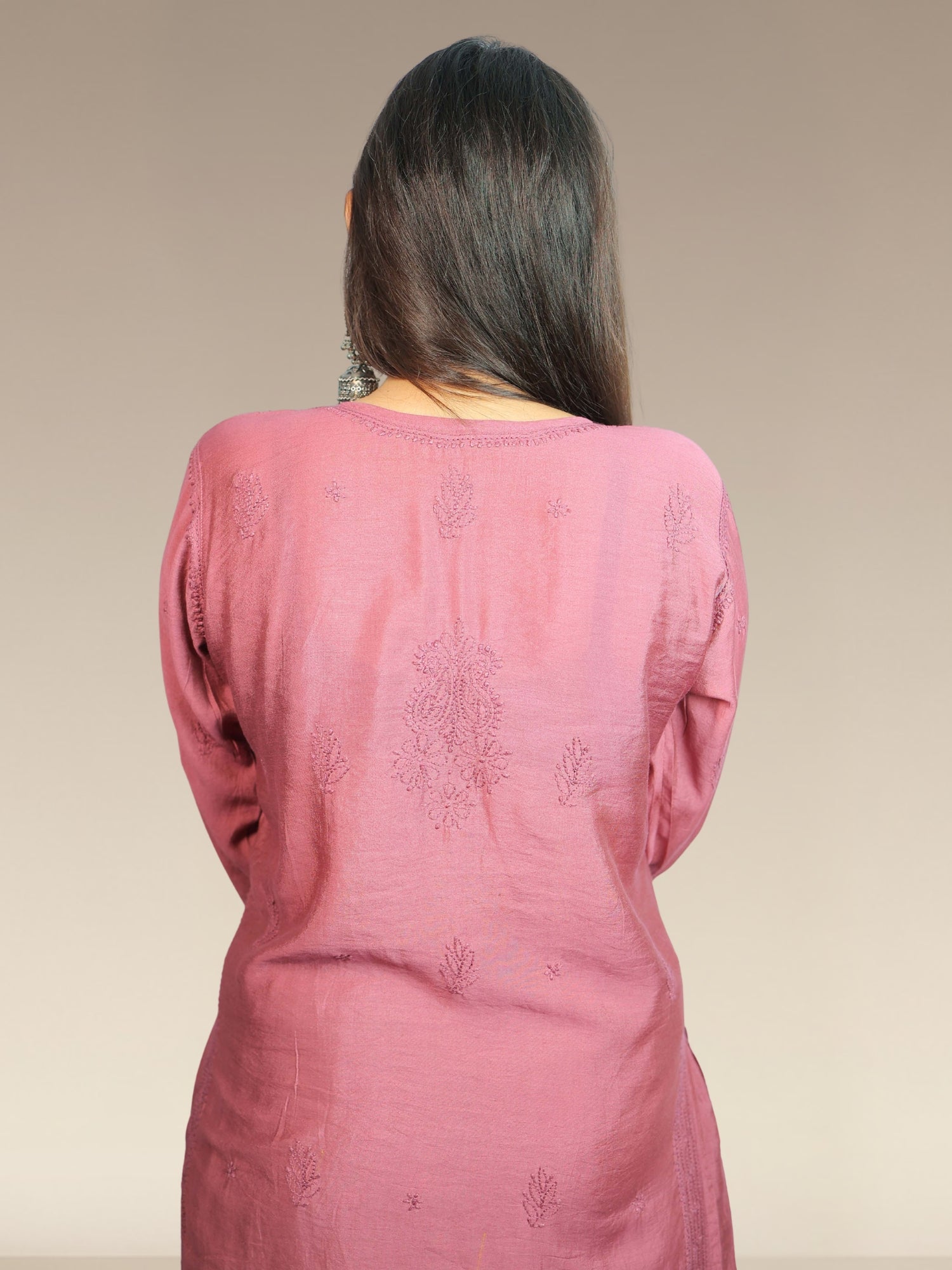 Nawaabiyat Dusty Purple Mul Chanderi Chikankari Kurti Pant Set for Women | Designer Ethnic Wear
