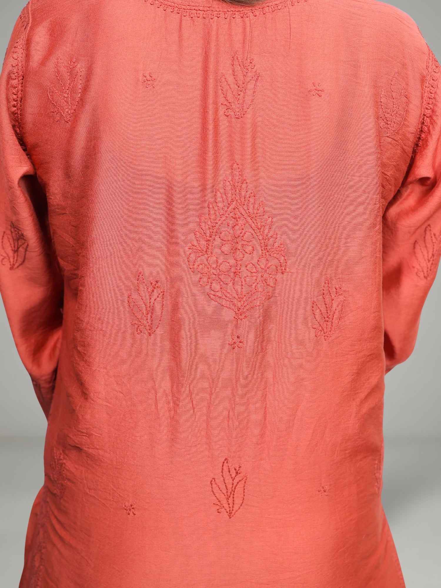 Nawaabiyat Dusty Maroon Mul Chanderi Chikankari Kurti Pant Set for Women | Designer Ethnic Wear