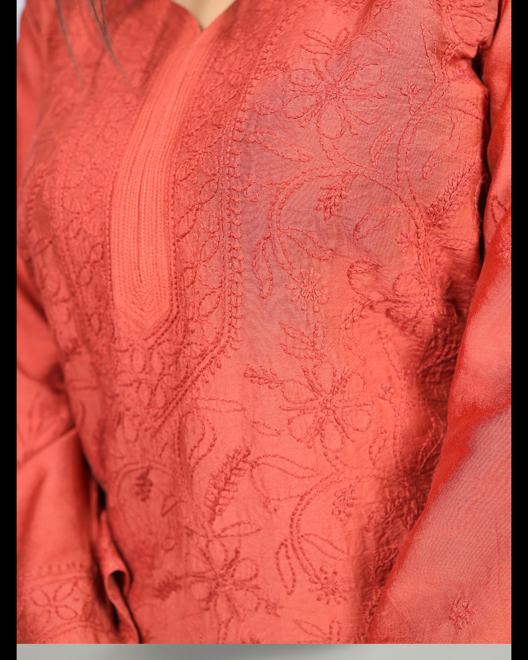 Dusty Maroon Chikankari Kurti Pant Set in Mul Chanderi | Nawaabiyat