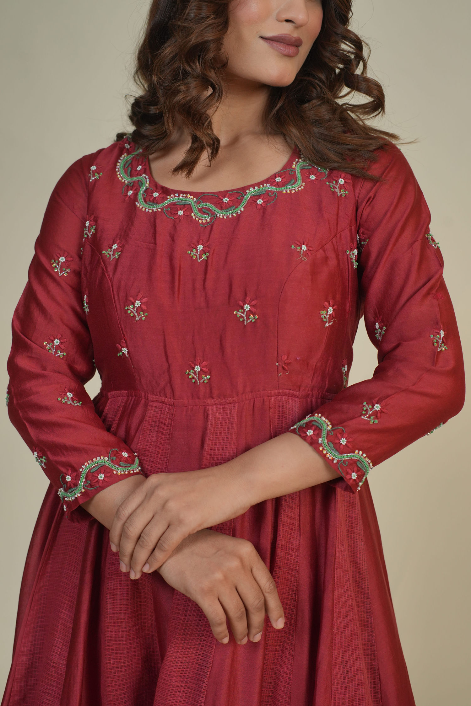 Noor Maroon Anarkali Set with Chikankari and Zardozi Work - Elegant Traditional Wear