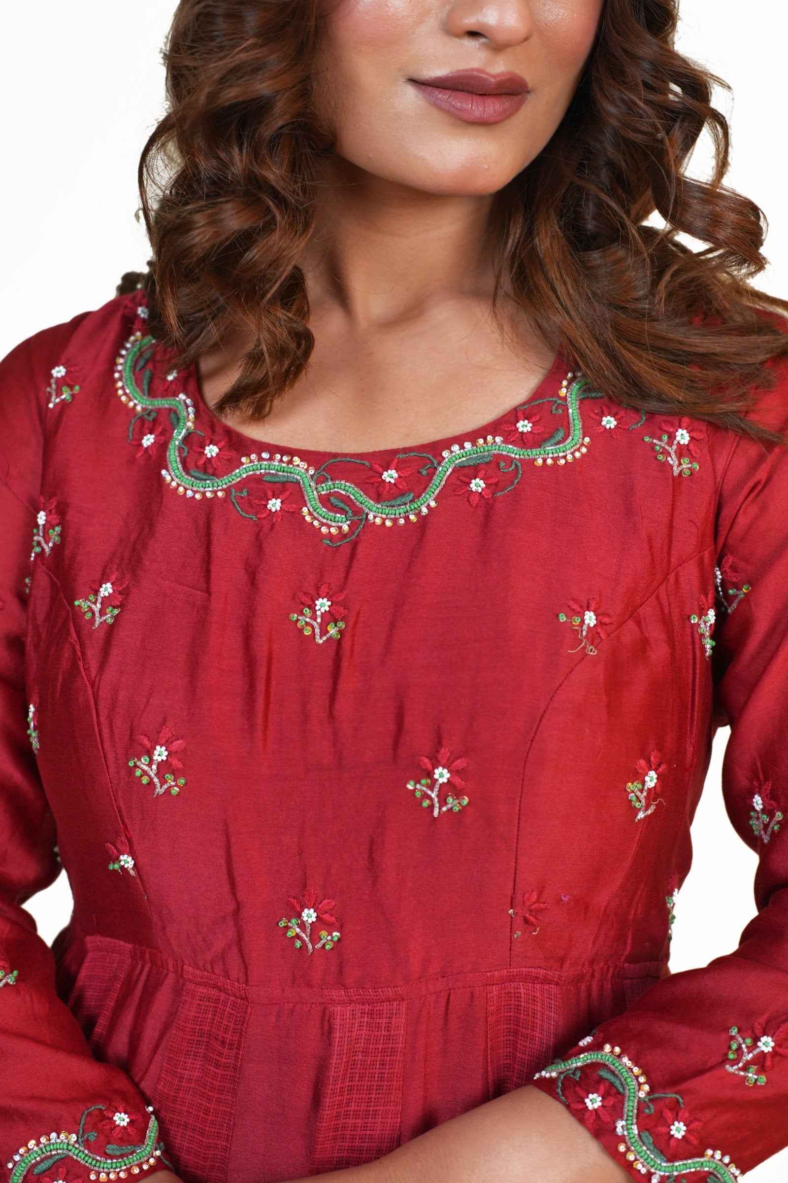 Noor Maroon Anarkali Set with Chikankari and Zardozi Work - Elegant Traditional Wear