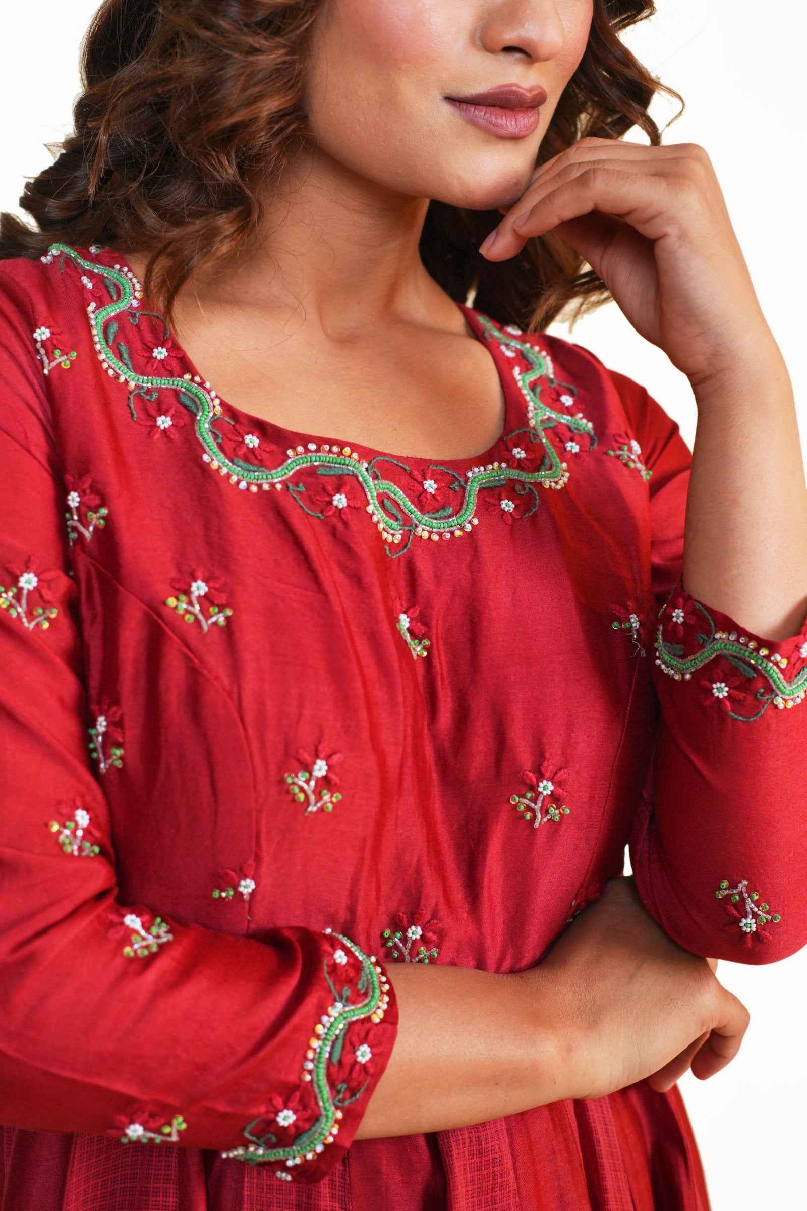 Noor Maroon Anarkali Set with Chikankari and Zardozi Work - Elegant Traditional Wear