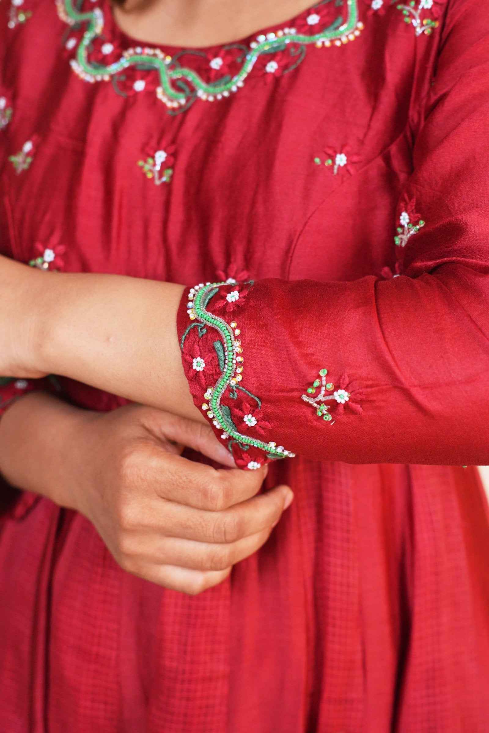 Noor Maroon Anarkali Set with Chikankari and Zardozi Work - Elegant Traditional Wear