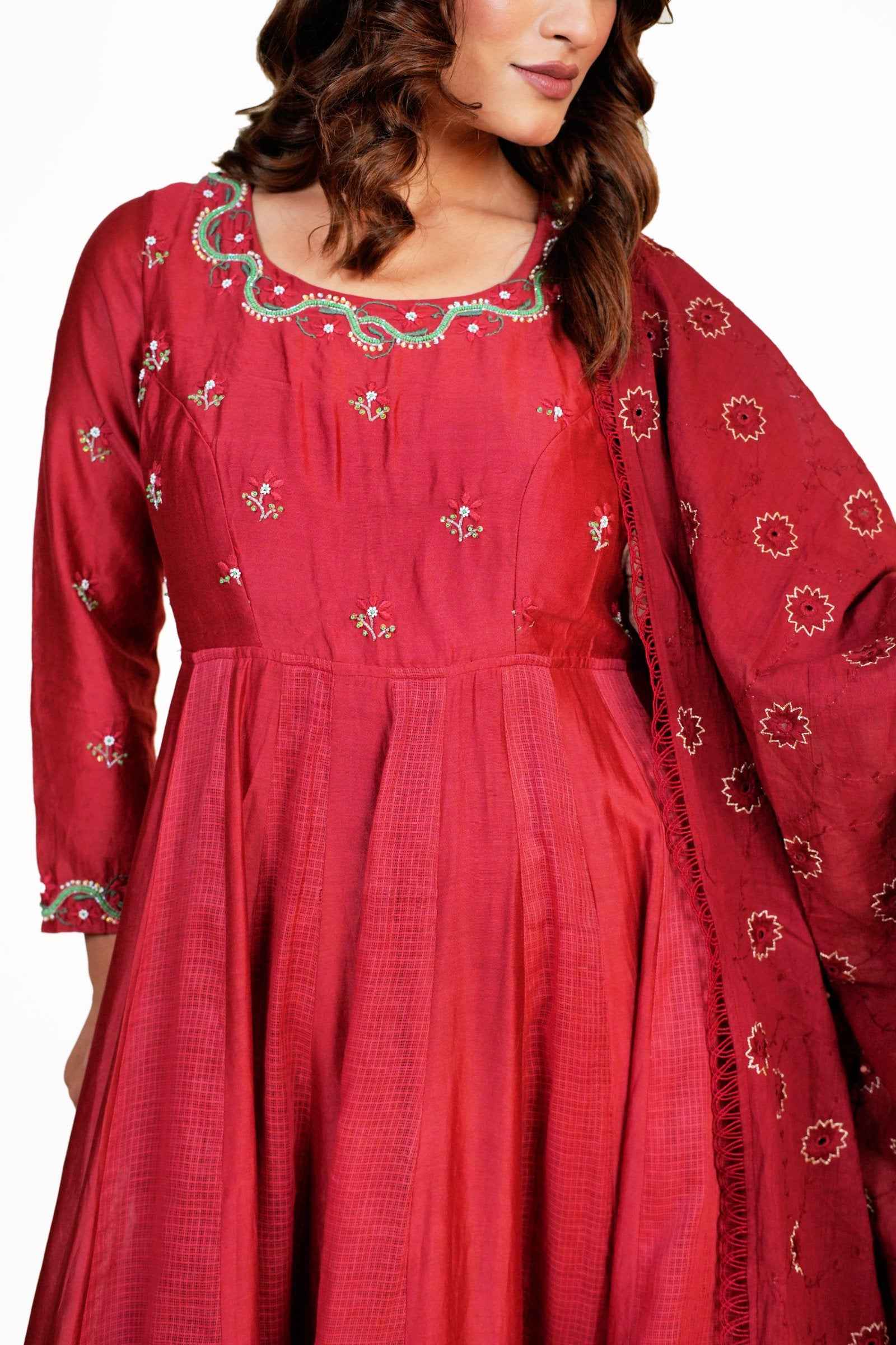 Noor Maroon Anarkali Set with Chikankari and Zardozi Work - Elegant Traditional Wear