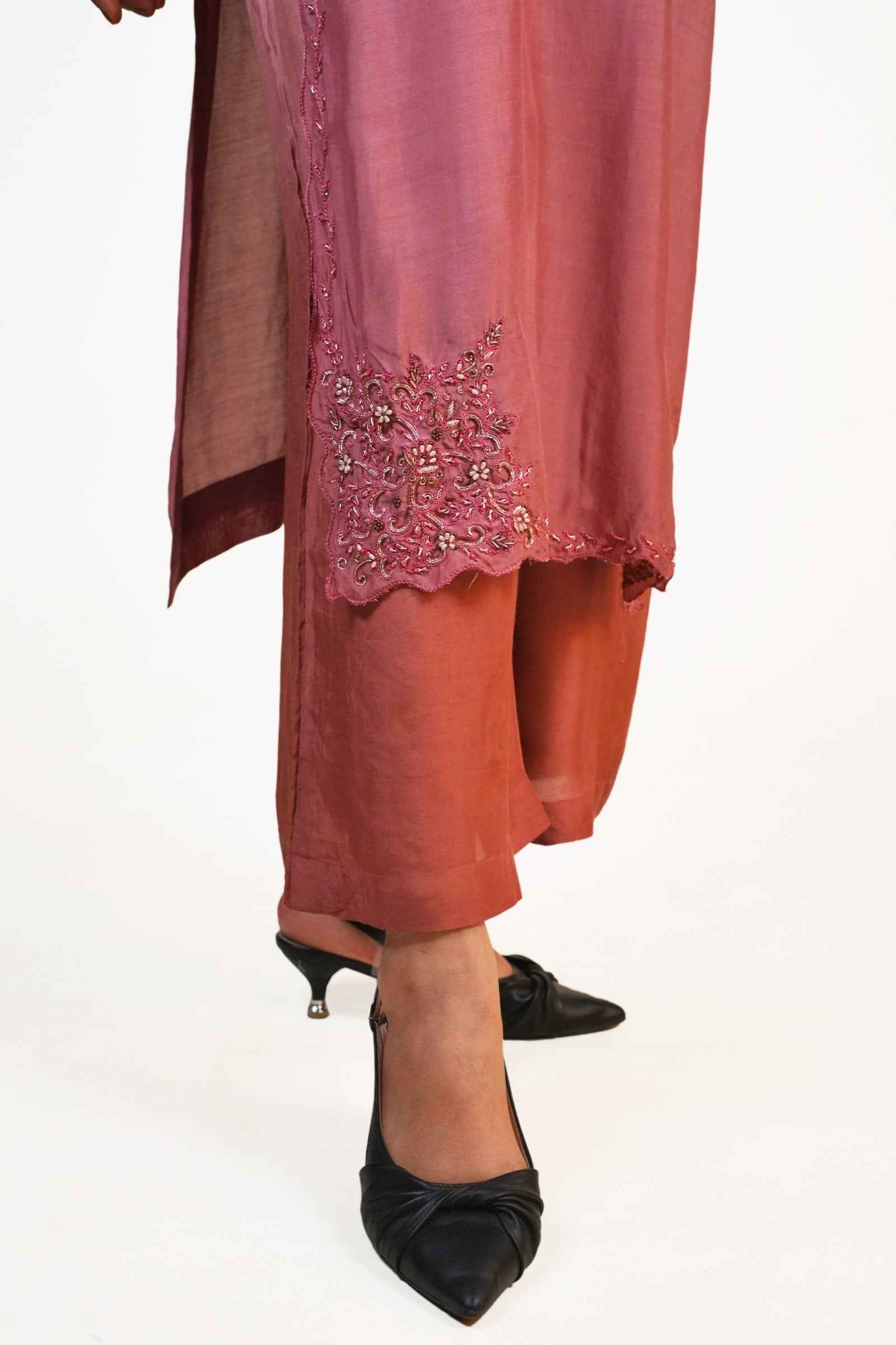 Roohani-Luxe Copper Dual Shade Kurta Set Ensemble With Artistic Zardozi Accents