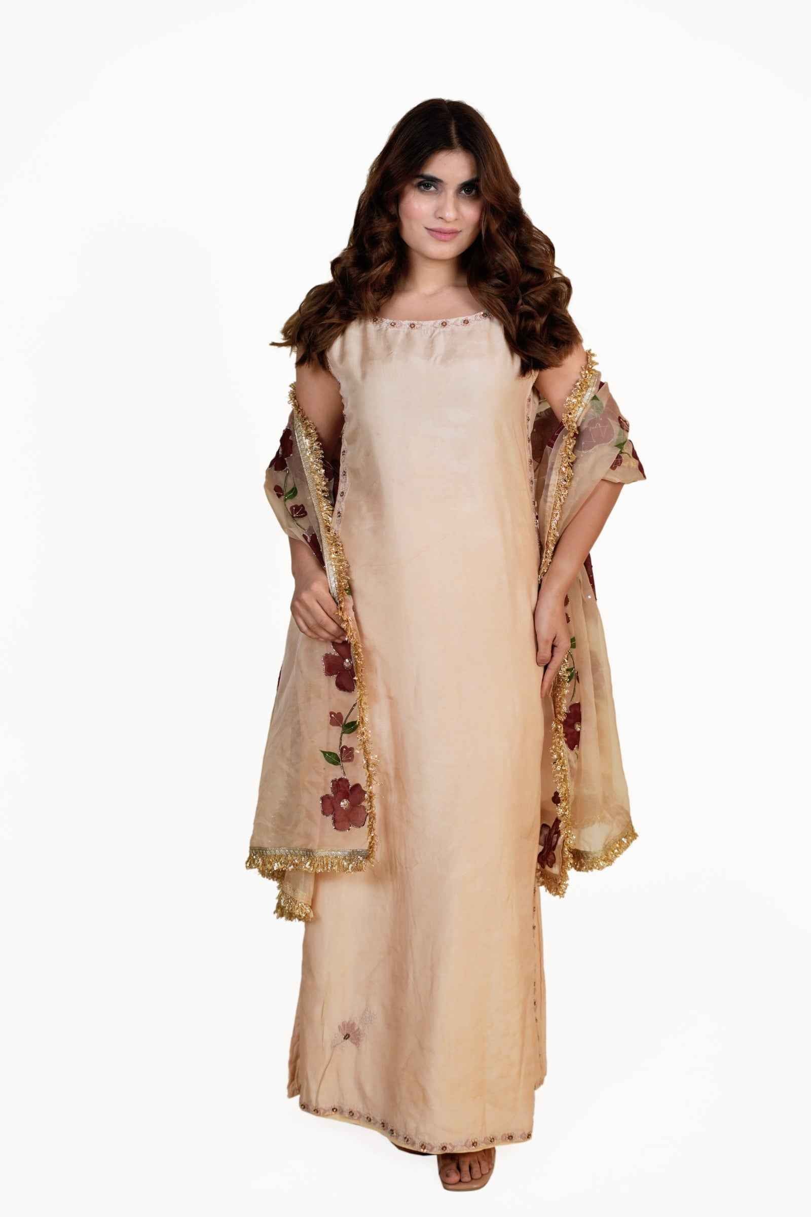 Tahjeeb Chikankari Kurta Plazo Set with Zardozi Embroidery