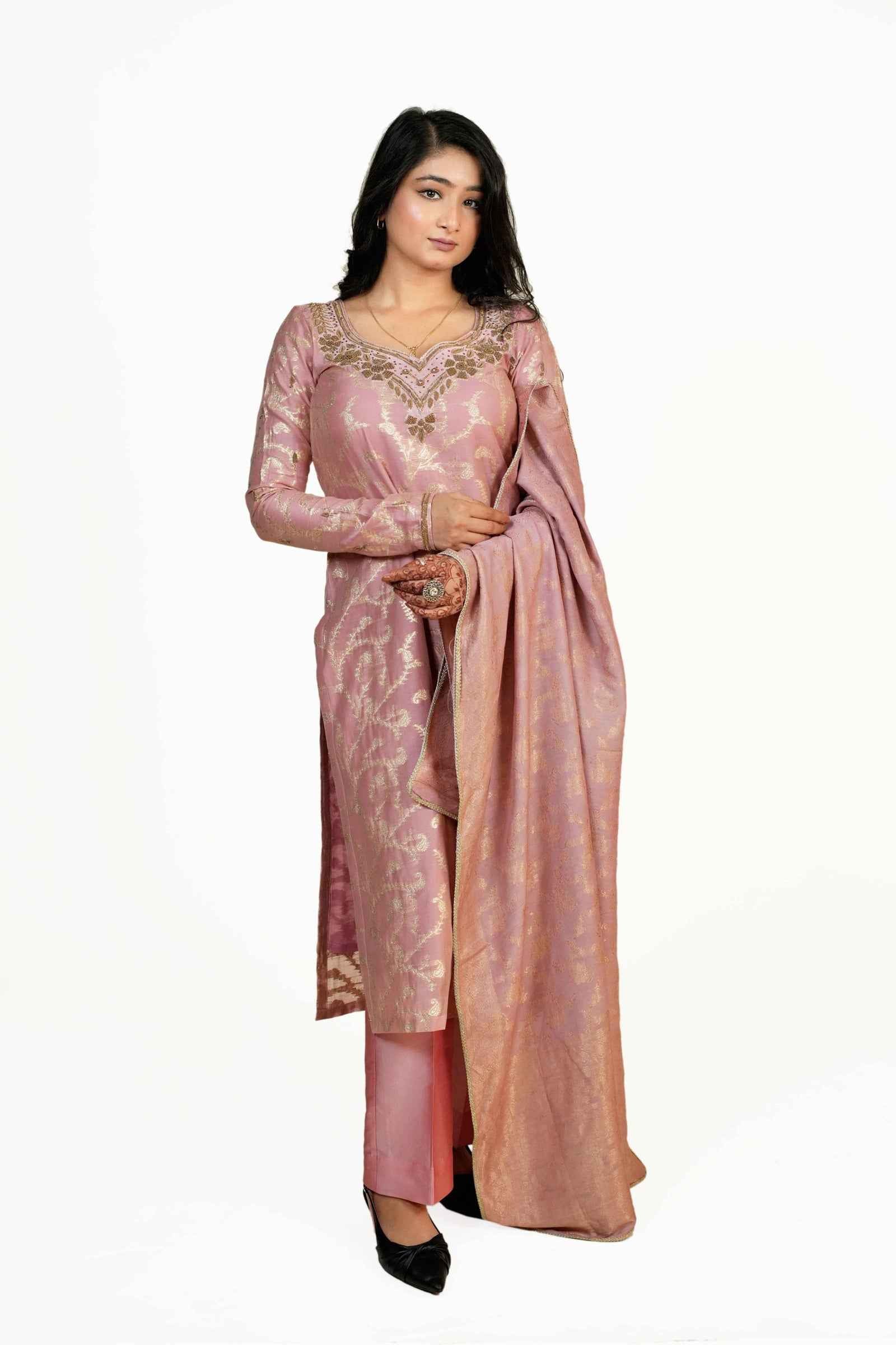 Haya- Pastel Pink Banarasi Suit With Handcrafted Zardozi Embroidery & Banarasi Dupatta