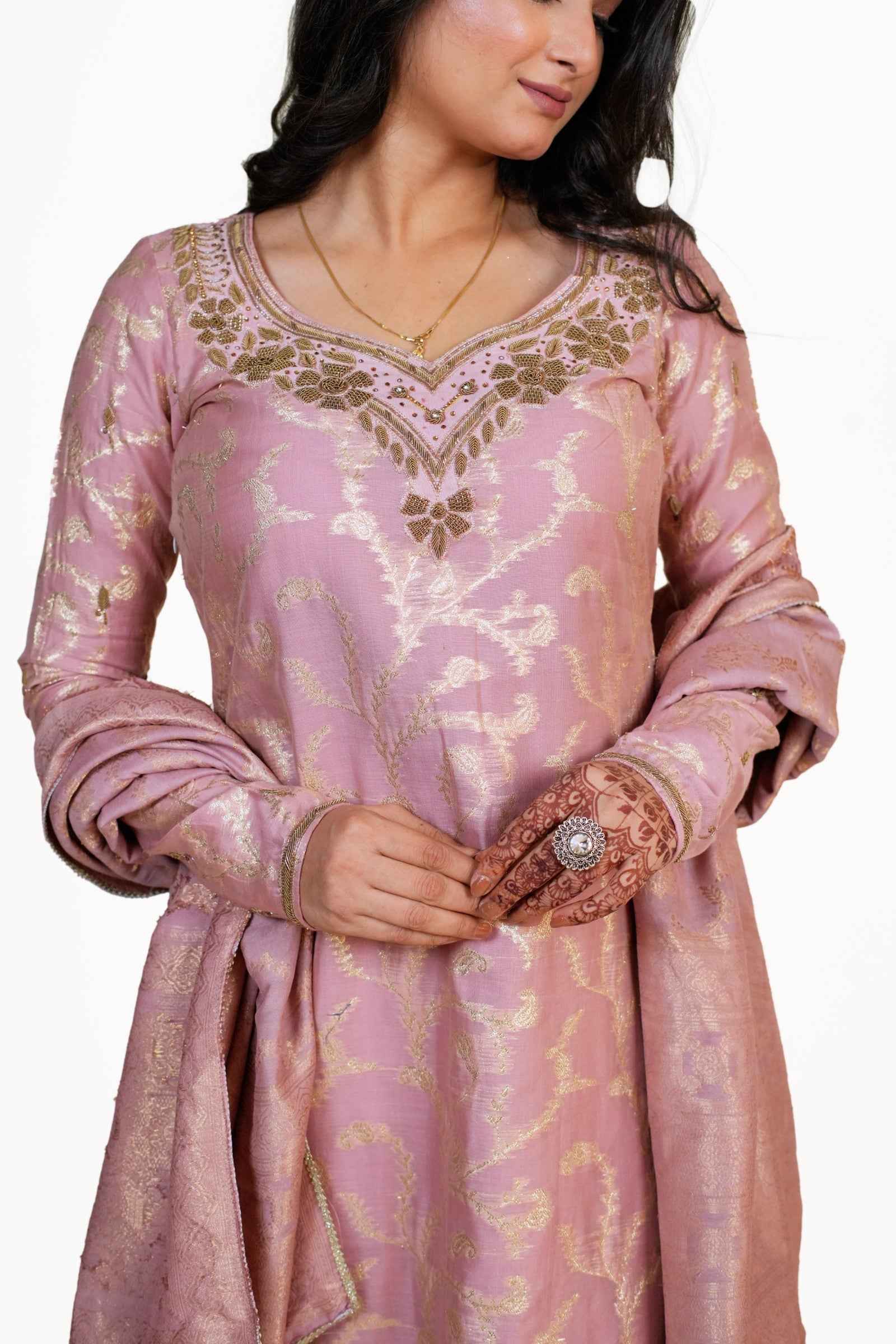 Haya- Pastel Pink Banarasi Suit With Handcrafted Zardozi Embroidery & Banarasi Dupatta