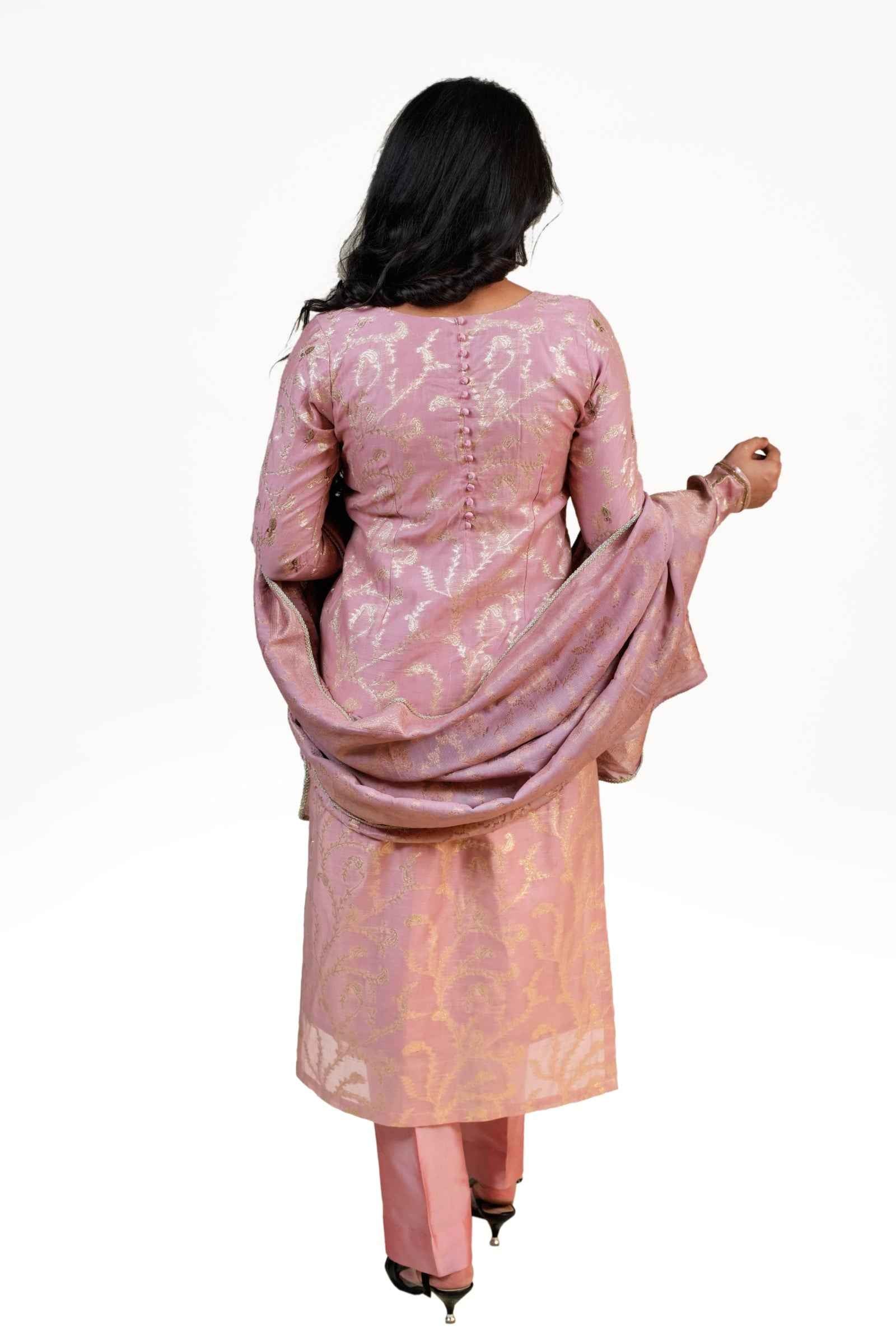 Haya- Pastel Pink Banarasi Suit With Handcrafted Zardozi Embroidery & Banarasi Dupatta