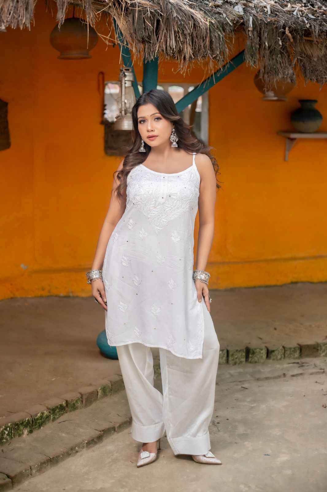 Moti Mala- Pure White Chikankari Sleeveless Set