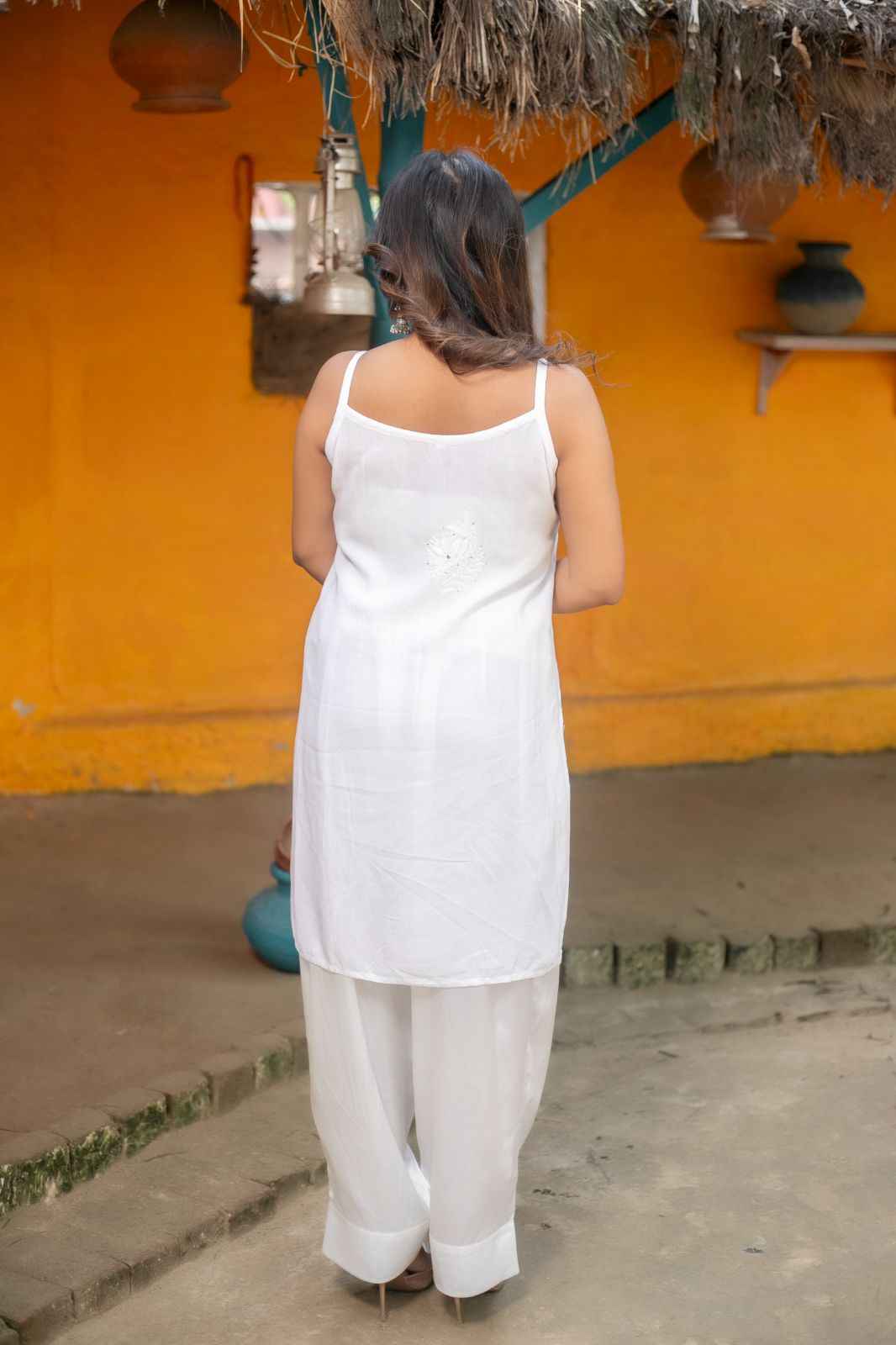 Moti Mala- Pure White Chikankari Sleeveless Set