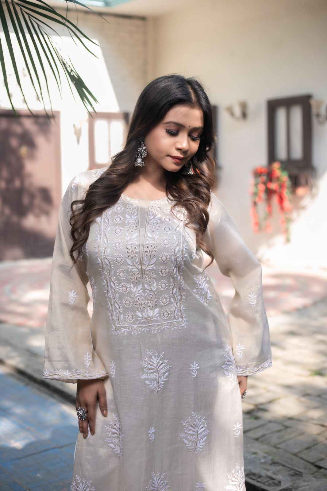 Zarnoor Ivory Chikankari Kurta Set – Beige Hand-Embroidered 2-Piece Suit
