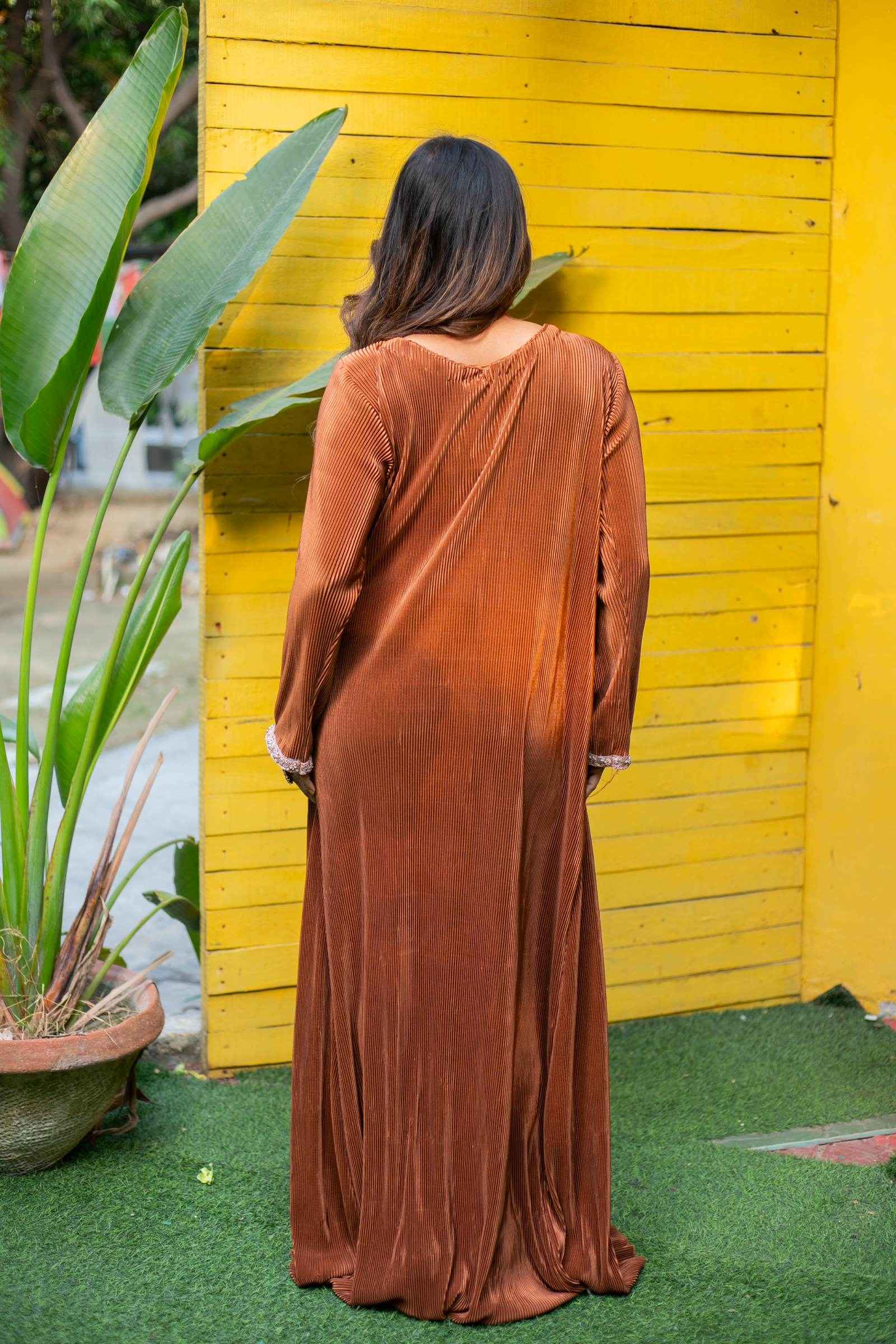 Zafran Aura – Copper Pleated Kaftan Dress
