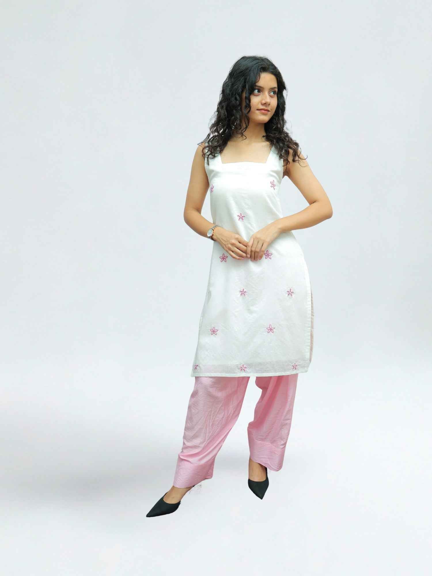 Luxury White Muslin Kurti with Handcrafted Zardozi Work for Women