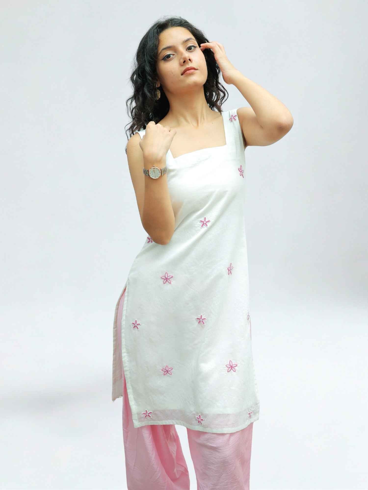Luxury White Muslin Kurti with Handcrafted Zardozi Work for Women