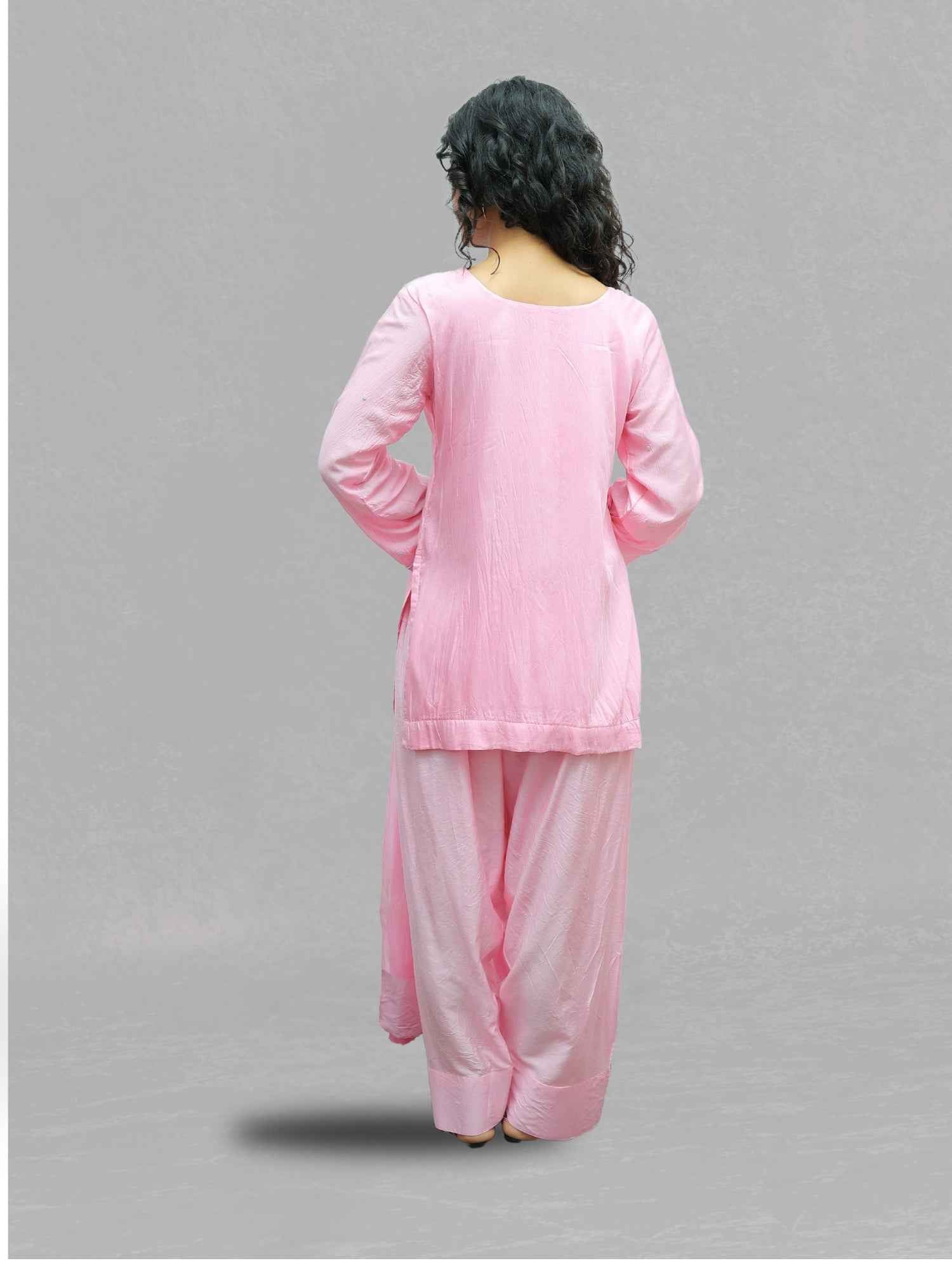 Luxury Pink Muslin Farshi Salwar Set with Handcrafted Zari & Zardozi Work