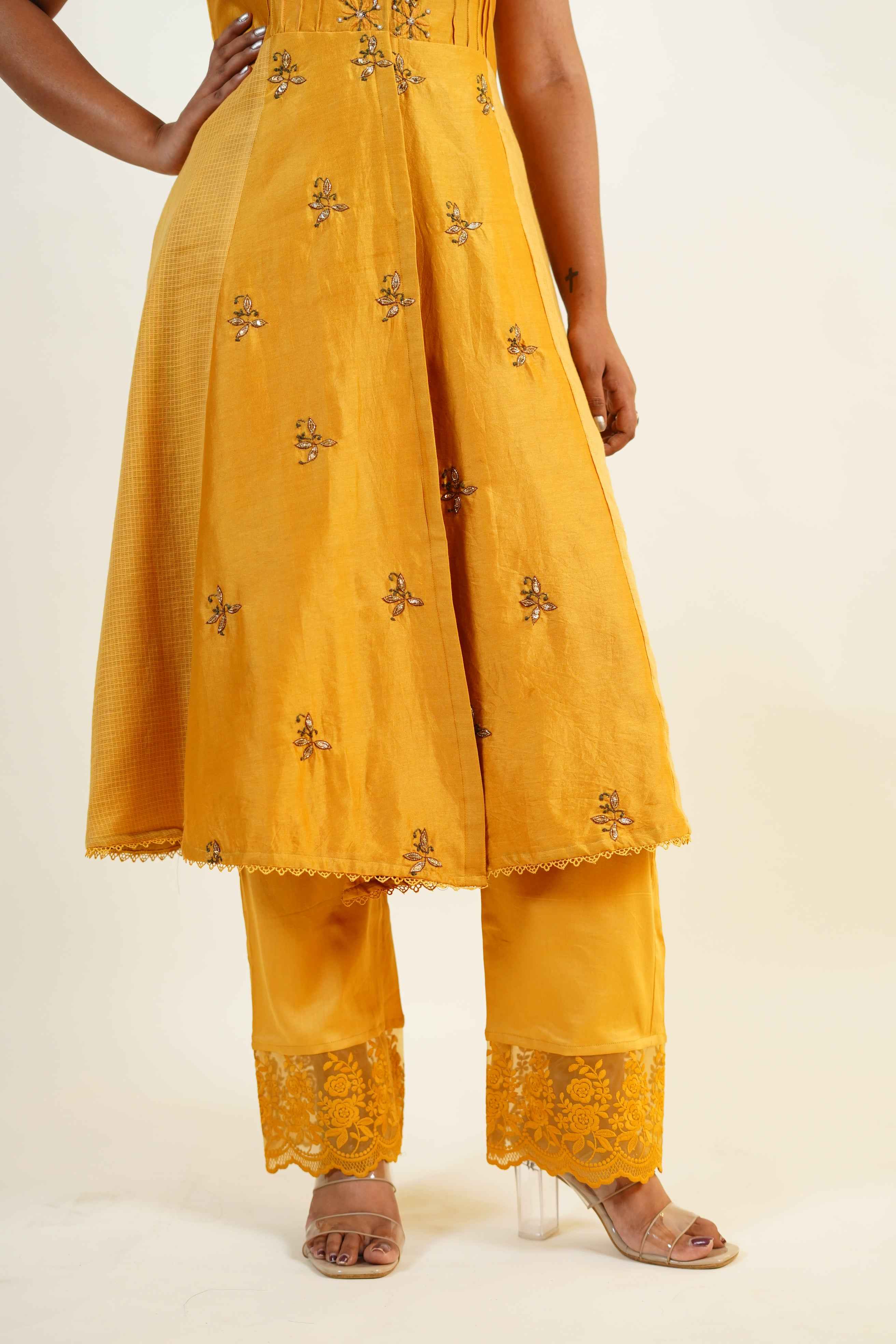 Roshni - Mustard Yellow Anarkali Style Kurta Set