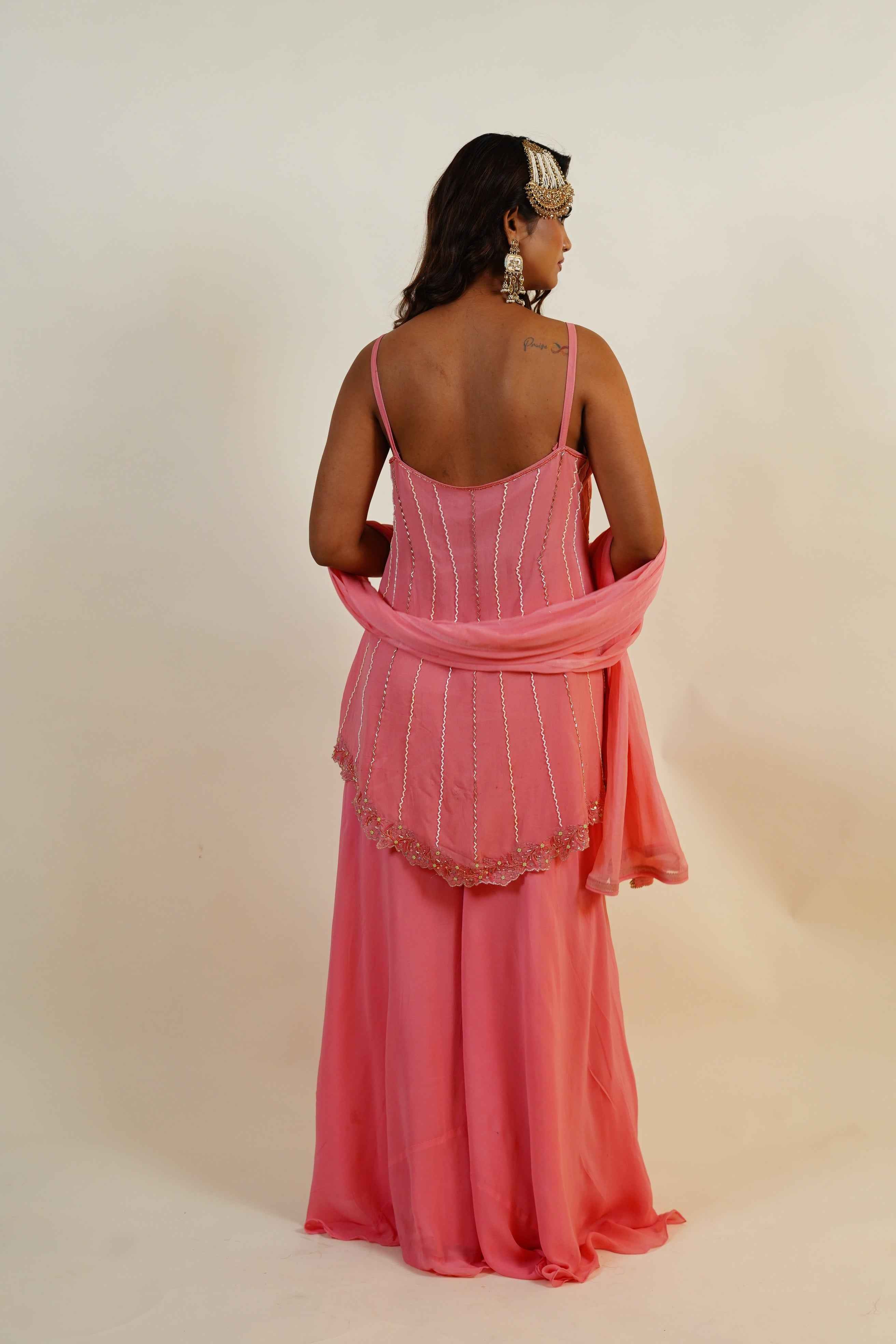 Sitarah – Fuschia Royale Handcrafted Sharara Set in Chikankari & Zardozi