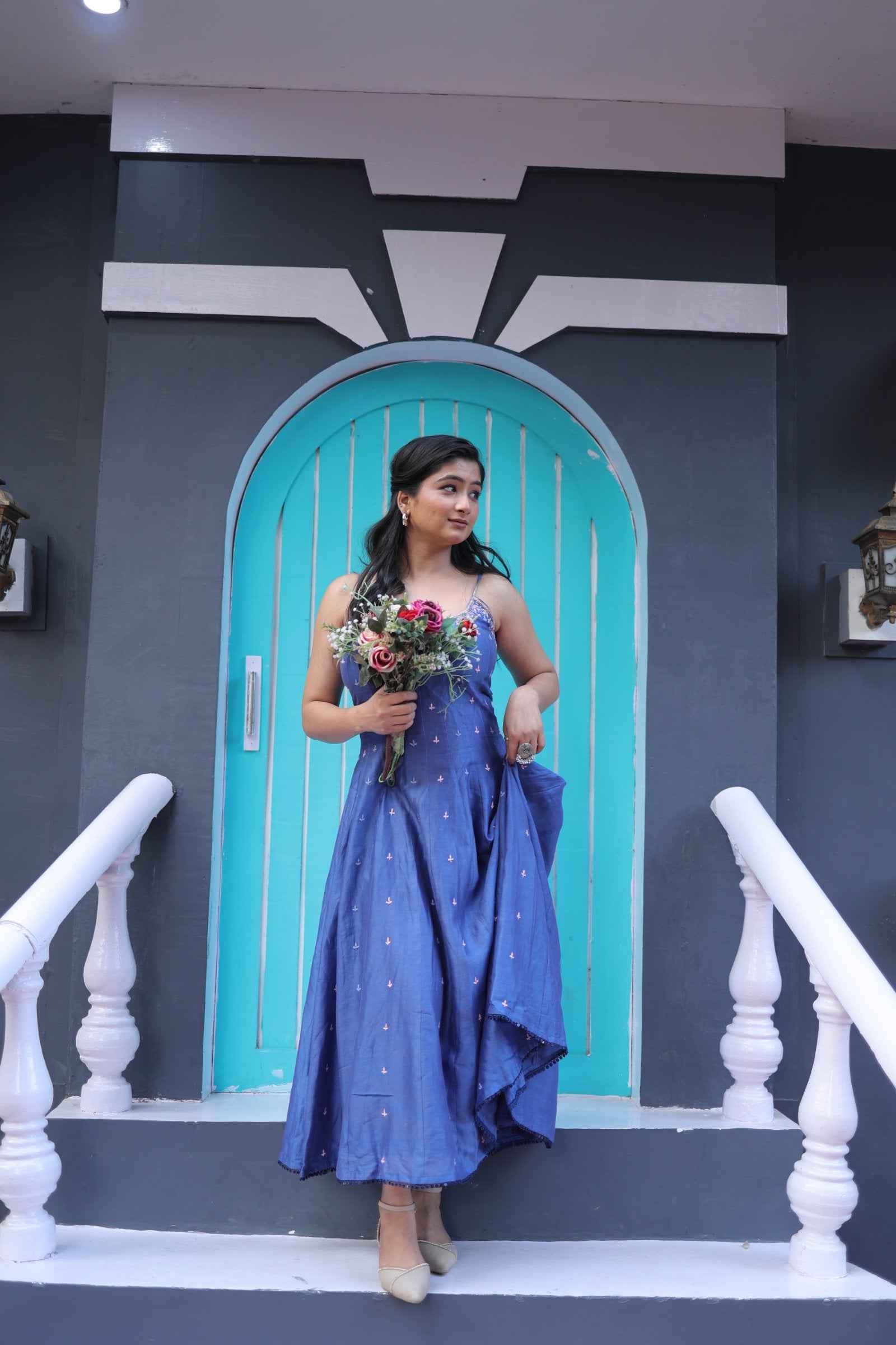 Neelaya Grace – Hand-Embroidered Blue Maxi Dress