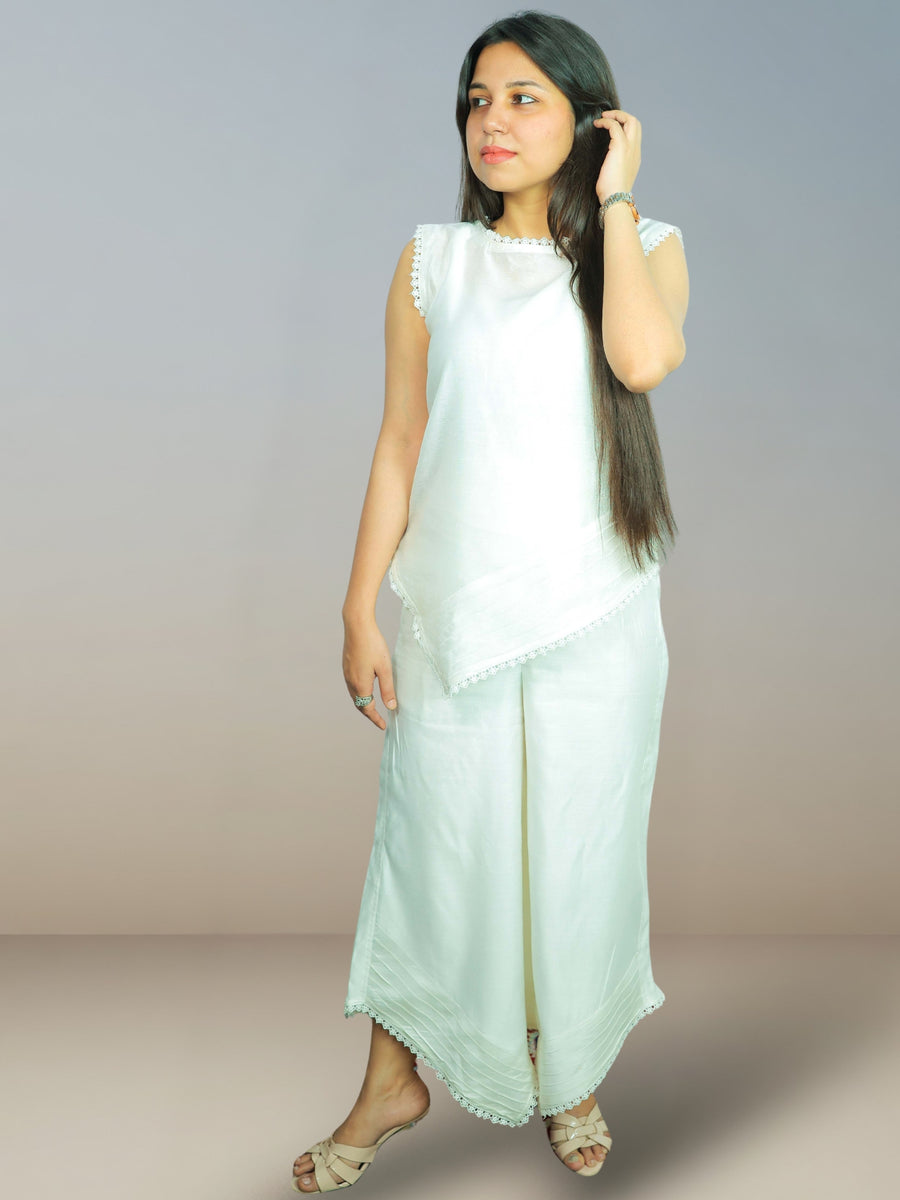 Nawaabiyat Off White Mul Chanderi Co-ord Set with Crepe Bottom for Women