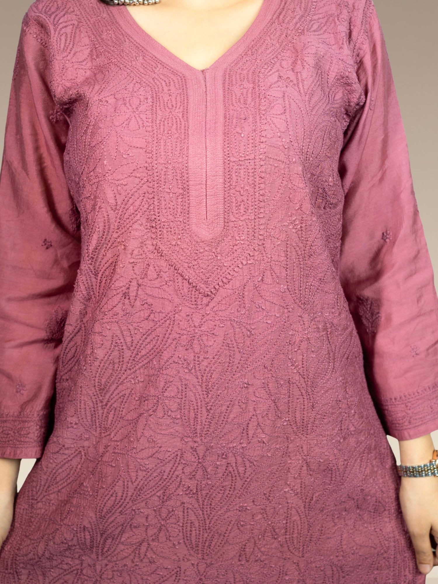 Nawaabiyat Dusty Purple Mul Chanderi Chikankari Kurti Pant Set for Women | Designer Ethnic Wear