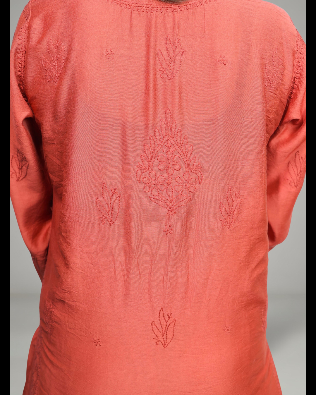 Dusty Maroon Chikankari Kurti Pant Set in Mul Chanderi | Nawaabiyat