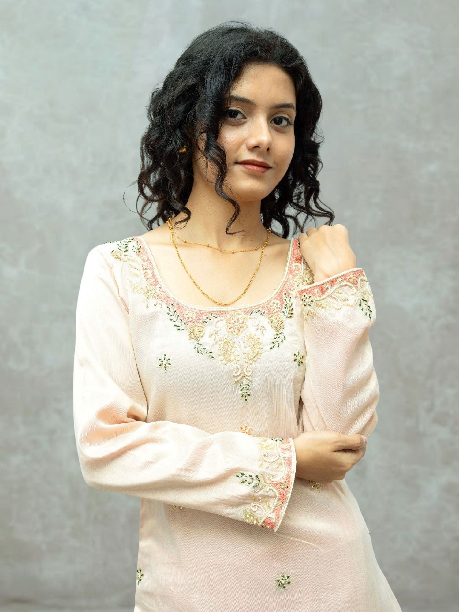Panchi peach tissue kurta set with Zardogi embroidery farshi pant and Dupatta