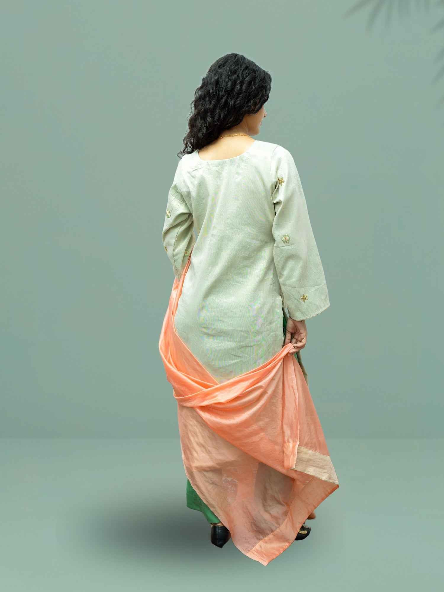 Nawaabiyat Green Tissue Kurta Set with Handcrafted Zardozi Work
