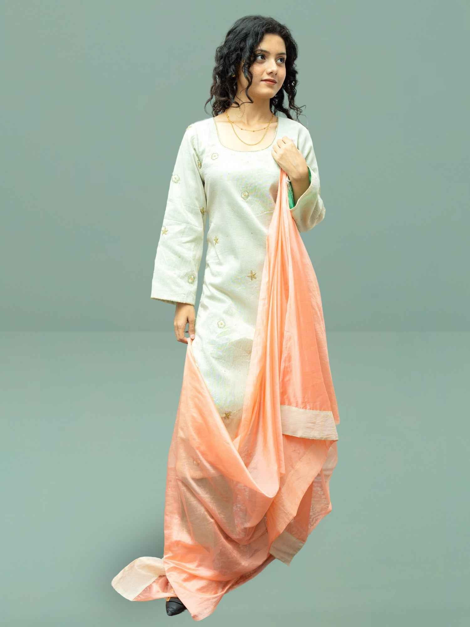 Nawaabiyat Green Tissue Kurta Set with Handcrafted Zardozi Work
