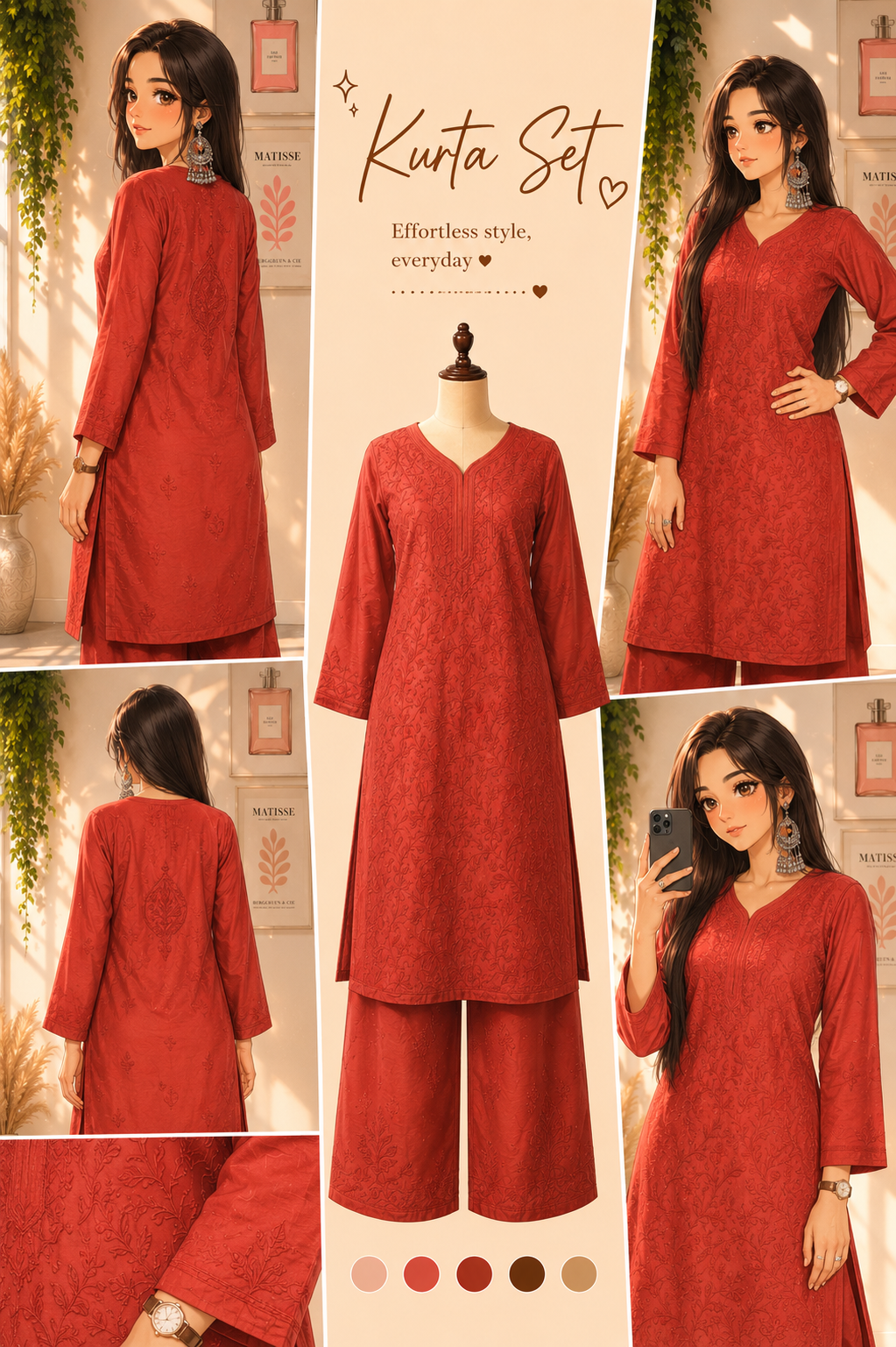 Dusty Maroon Chikankari Kurti Pant Set in Mul Chanderi | Nawaabiyat