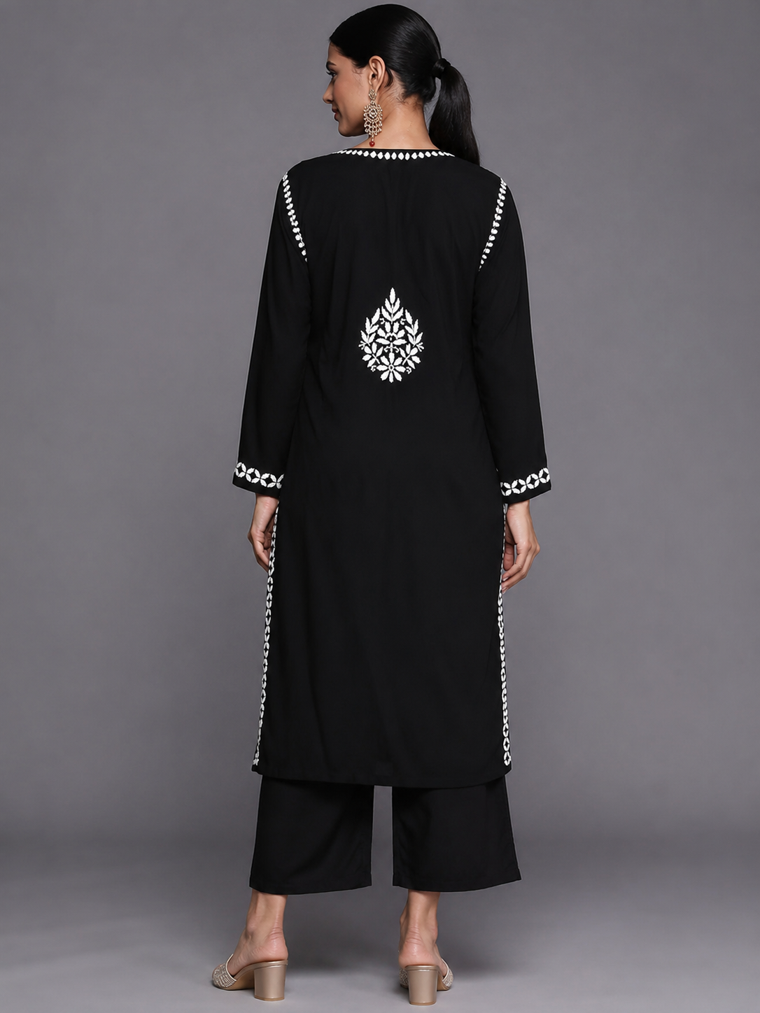 Black & White Chikankari Embroidered Straight Kurta Palazzo Set – Rakhi Special Festive Ethnic Wear for Women