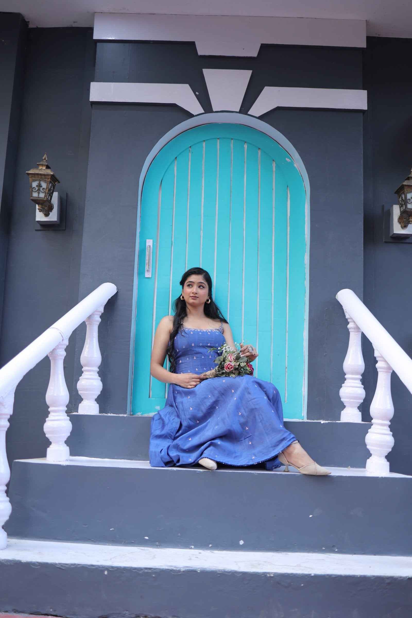 Neelaya Grace – Hand-Embroidered Blue Maxi Dress