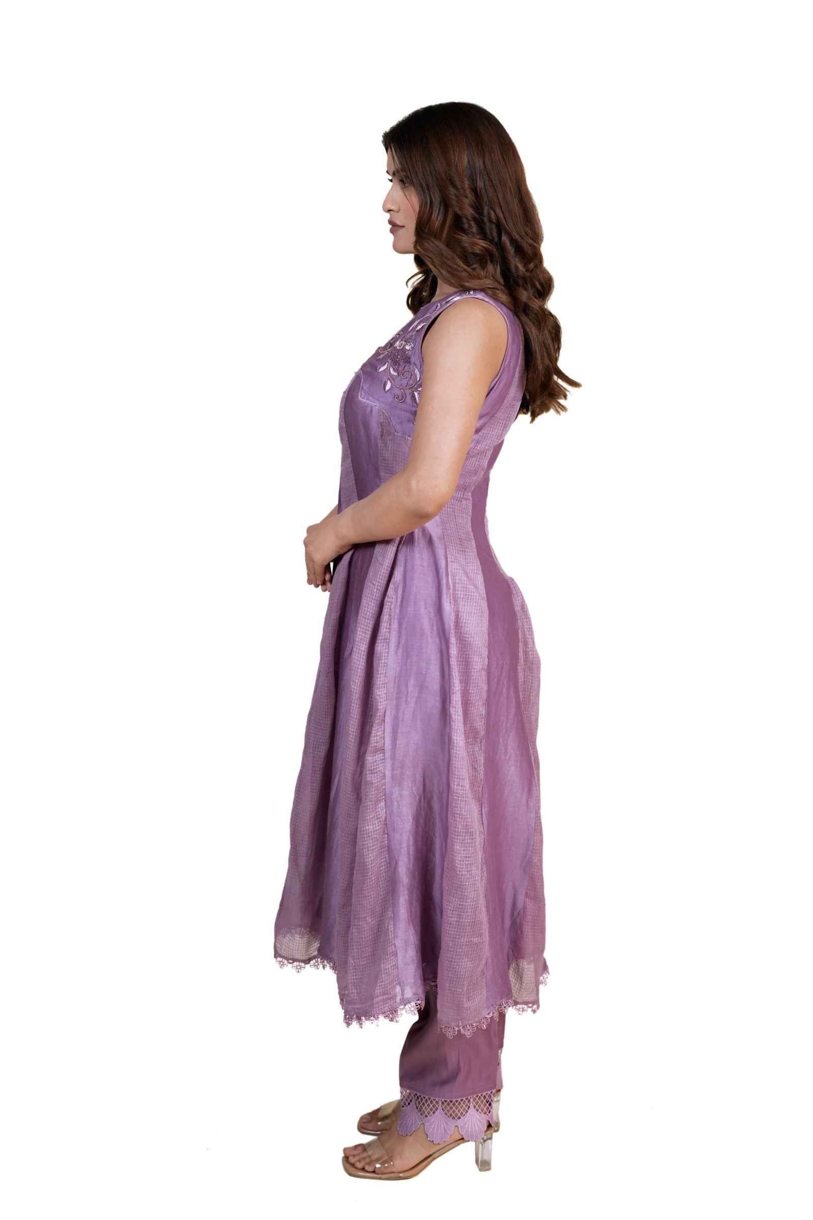 Tabeer - One Shoulder Chanderi and Kota Anarkali Set