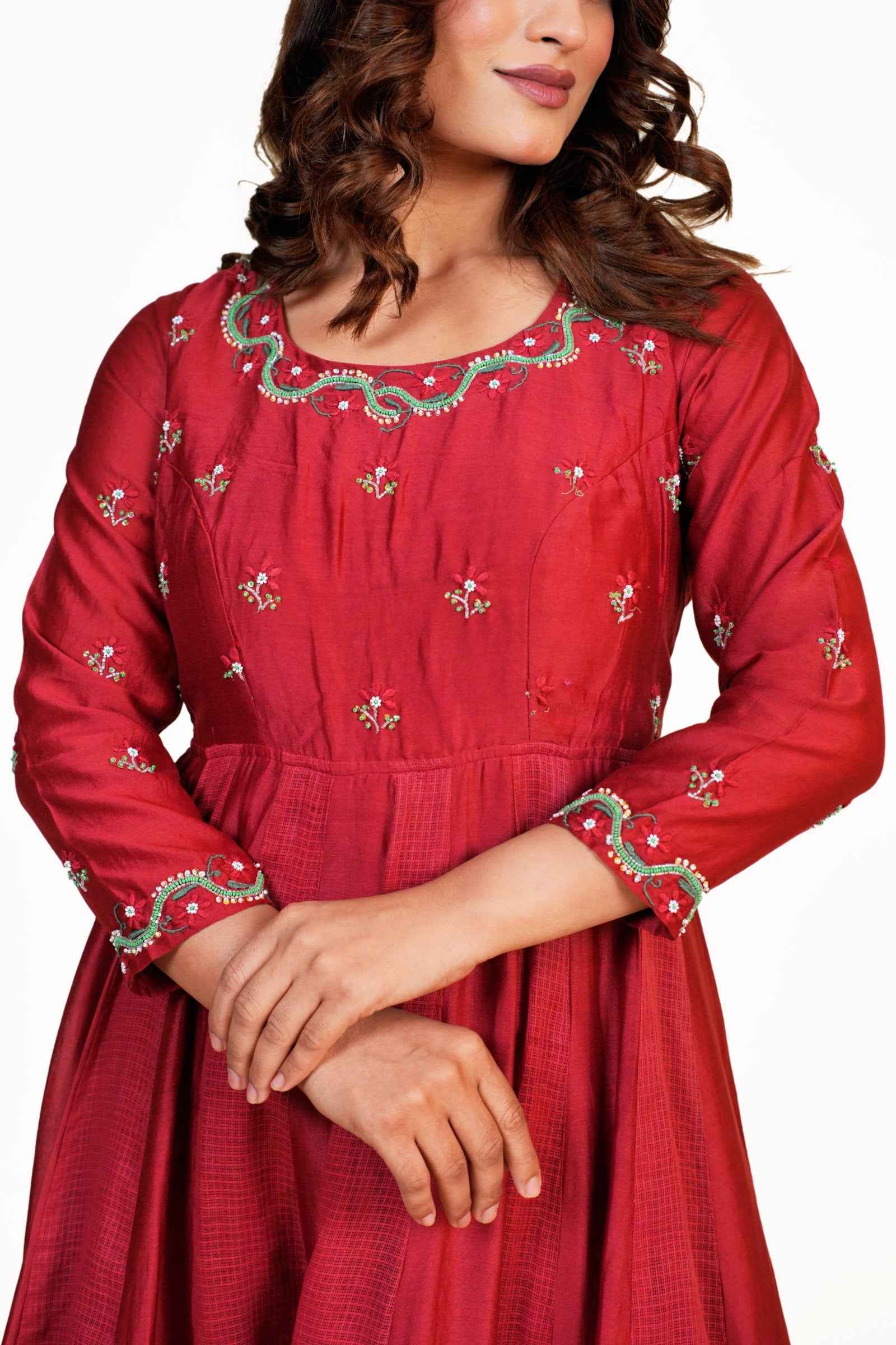 Noor Maroon Anarkali Set with Chikankari and Zardozi Work - Elegant Traditional Wear