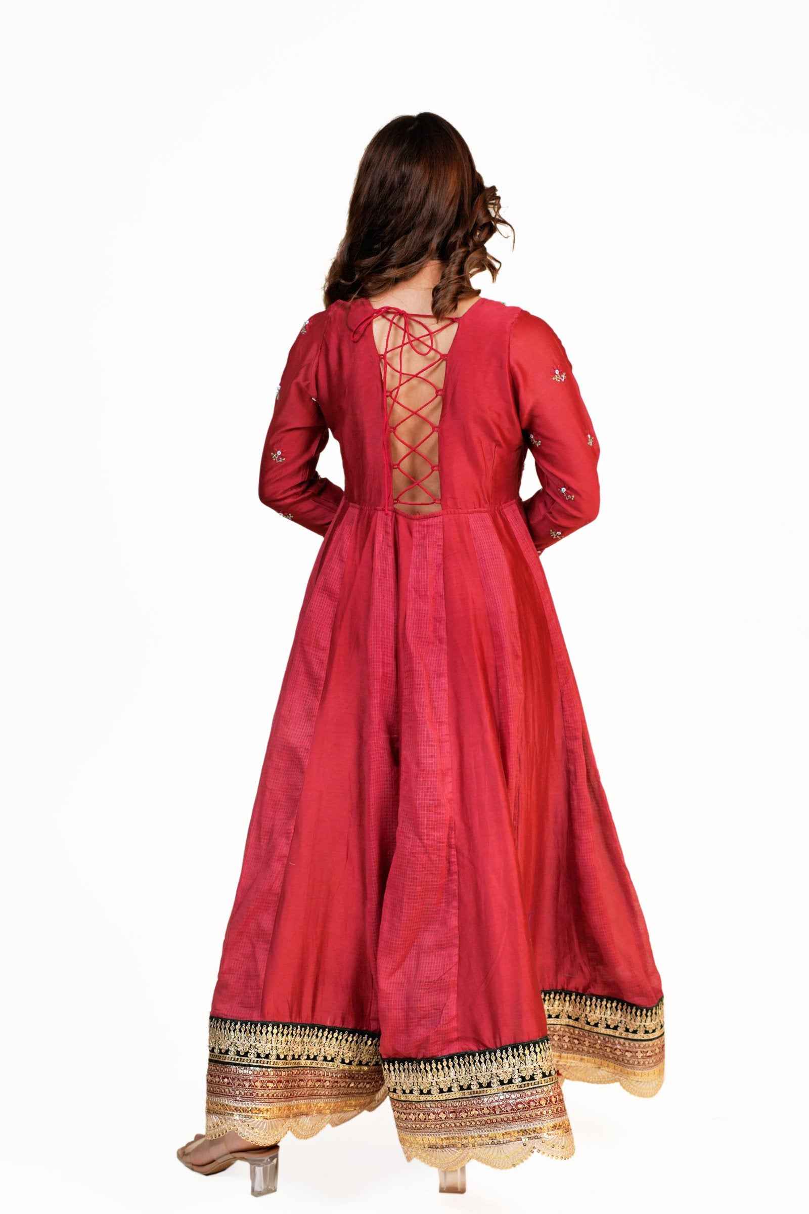 Noor Maroon Anarkali Set with Chikankari and Zardozi Work - Elegant Traditional Wear