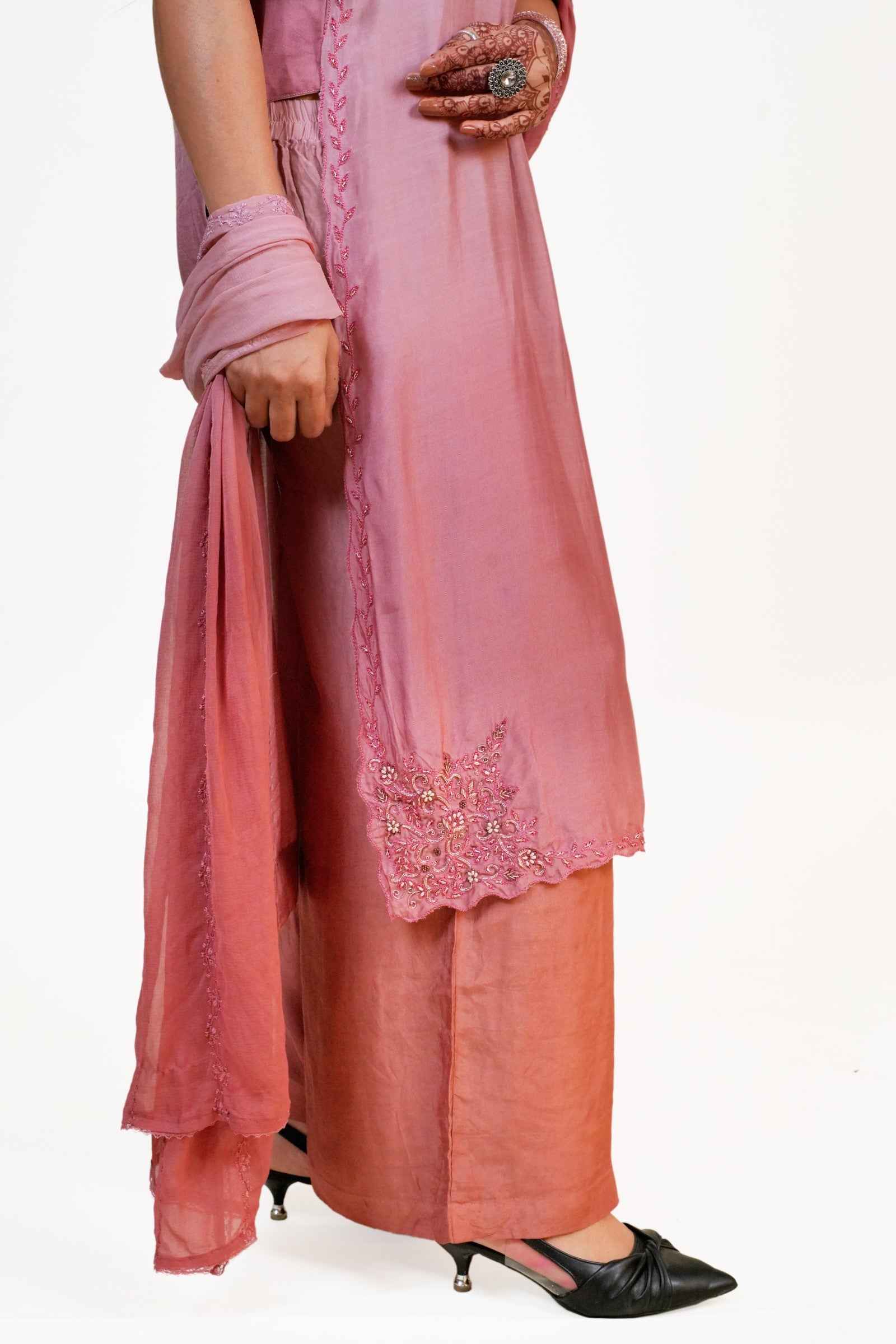 Roohani-Luxe Copper Dual Shade Kurta Set Ensemble With Artistic Zardozi Accents