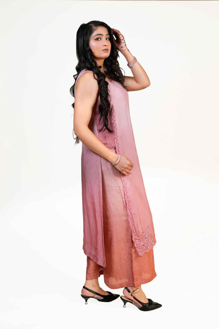 Roohani-Luxe Copper Dual Shade Kurta Set Ensemble With Artistic Zardozi Accents