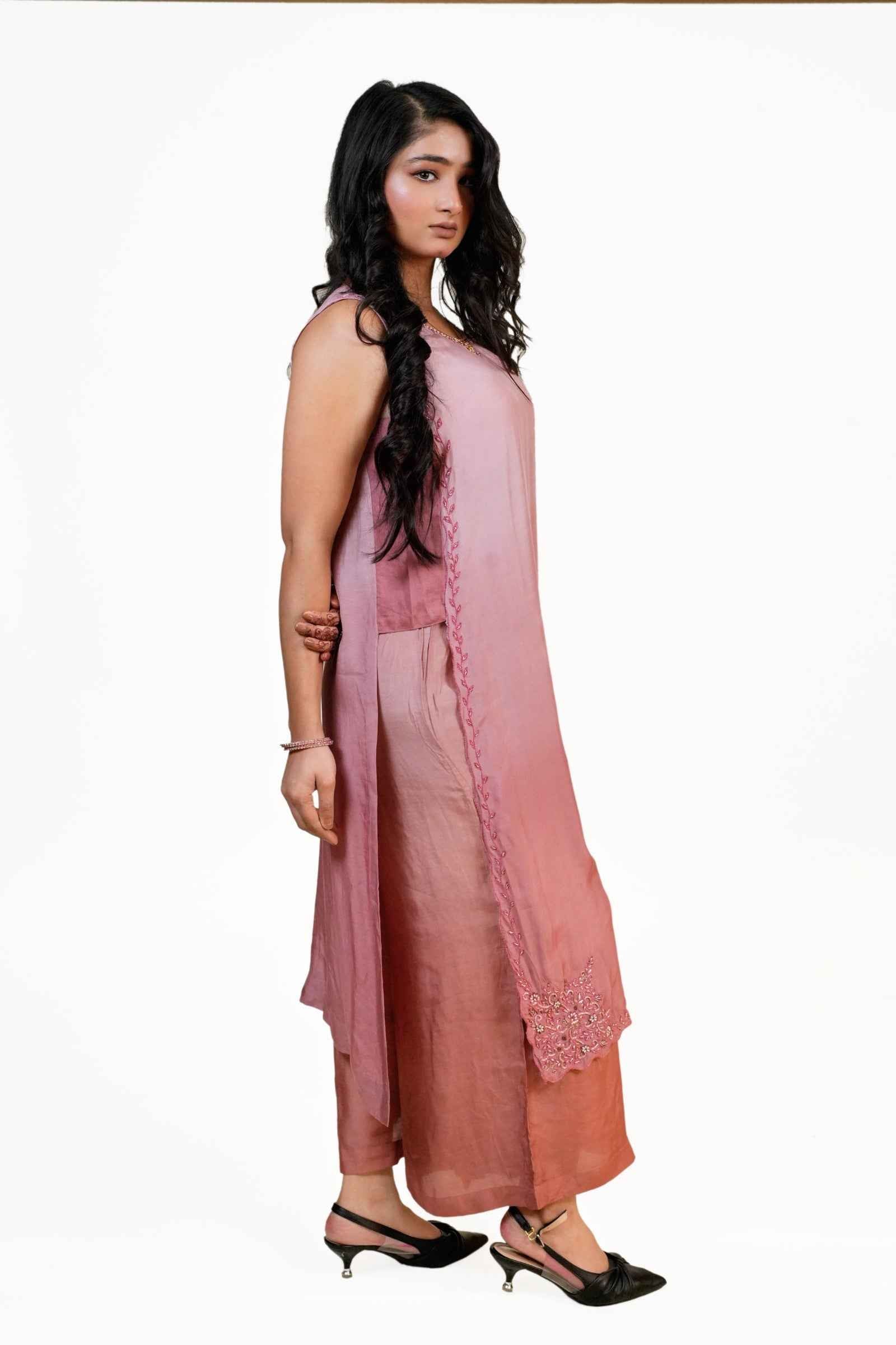 Roohani-Luxe Copper Dual Shade Kurta Set Ensemble With Artistic Zardozi Accents