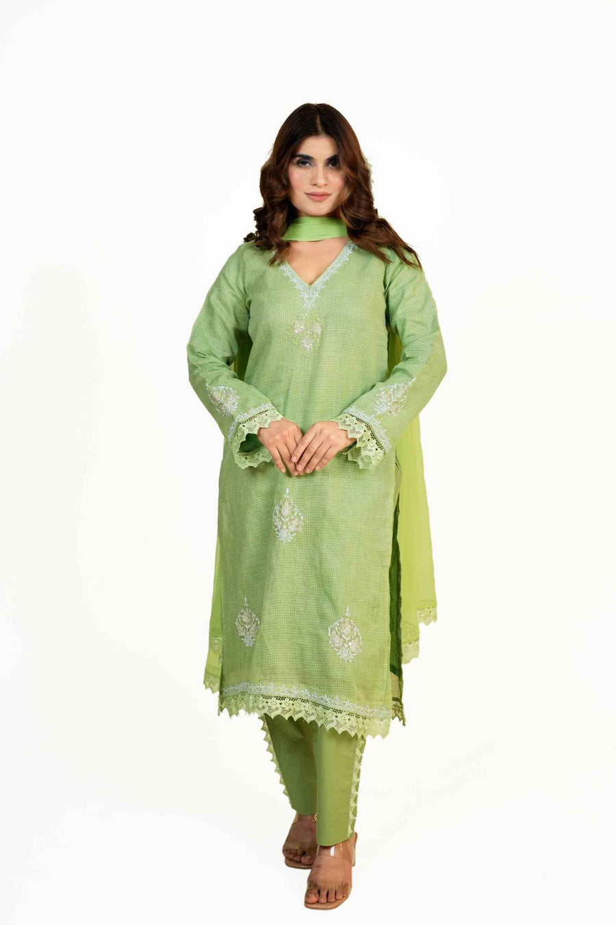 Zehra – Pistachio Green Chikankari and Zardozi Hand Embroidery Kurta Set with Dupatta