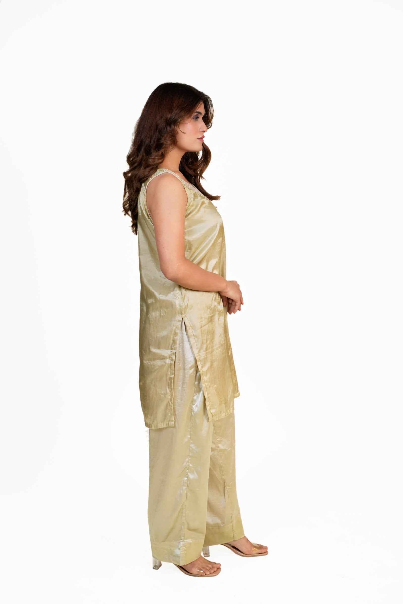 Sleeveless Gold Kurta Set