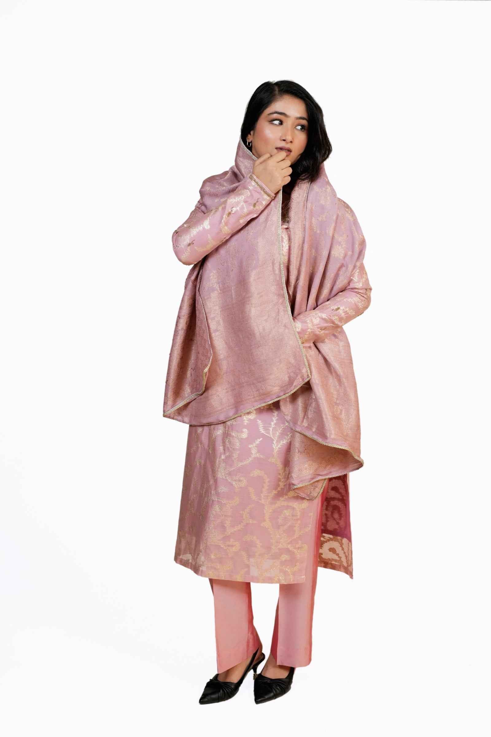 Haya- Pastel Pink Banarasi Suit With Handcrafted Zardozi Embroidery & Banarasi Dupatta