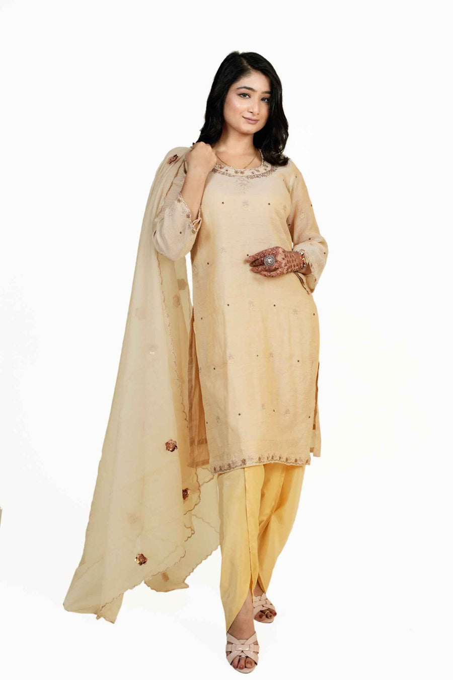 Devi– Pure Tissue Zari & Chikankari Hand crafted Kurta & Tulip Pant with Dupatta