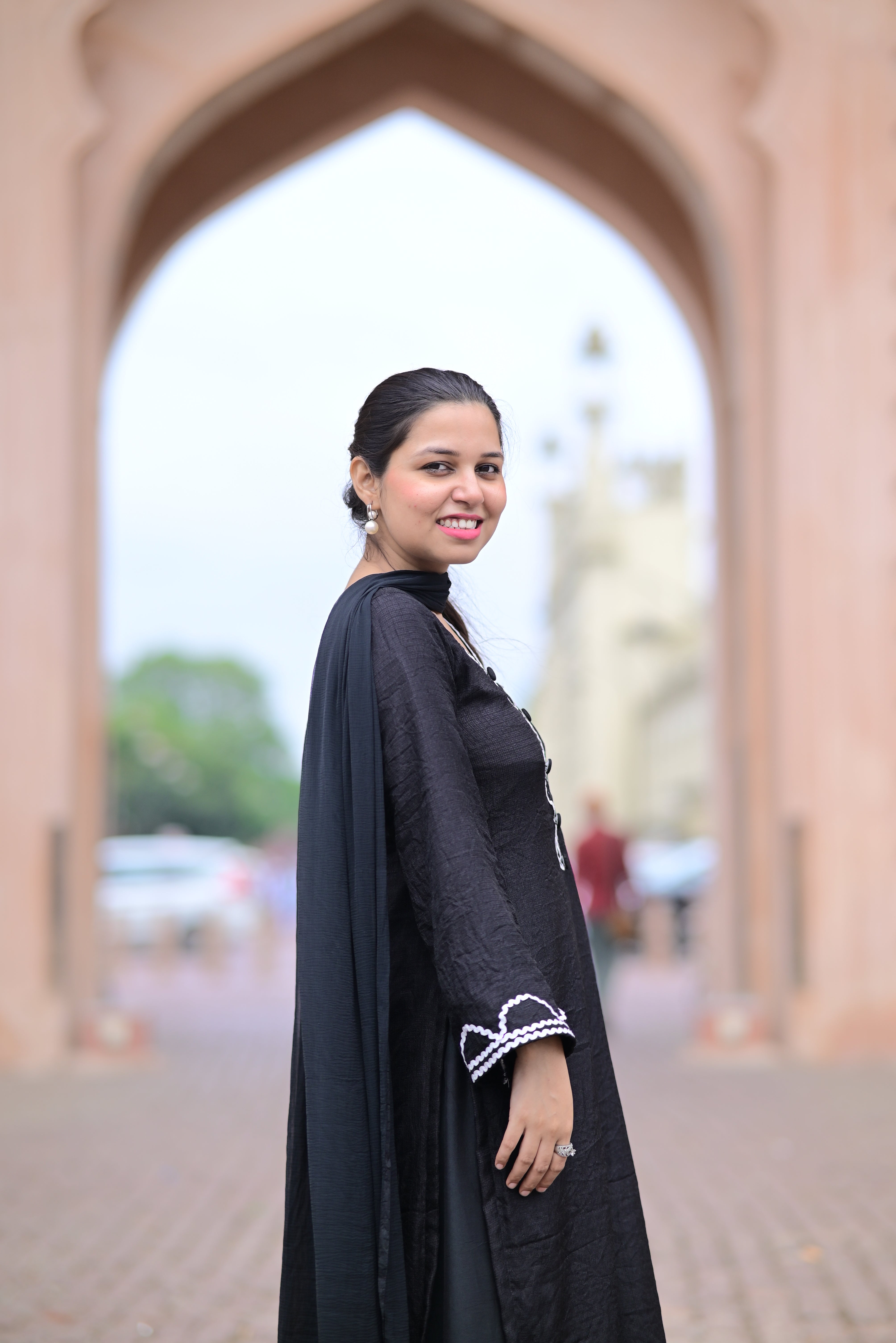 Nawaabiyat Black Kurta Palazzo Set with Dupatta | Elegant Lace Detail Ethnic Suit for Women