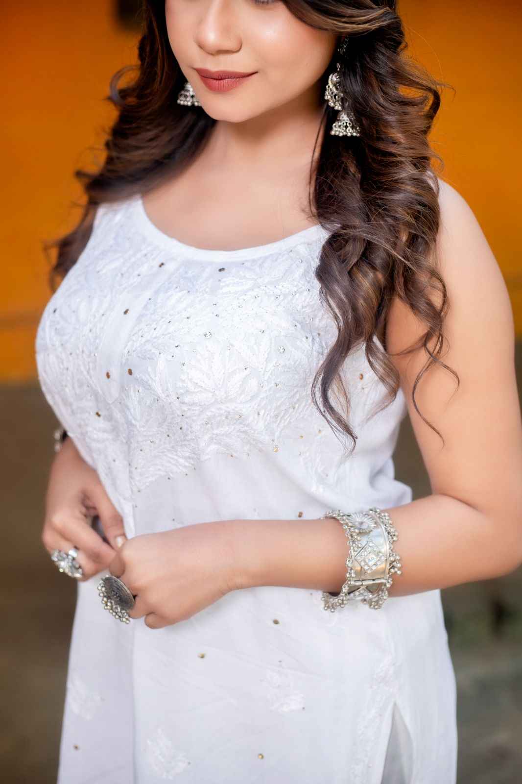 Moti Mala- Pure White Chikankari Sleeveless Set