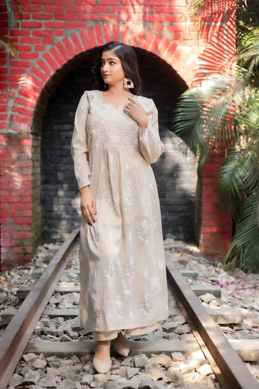 Luxury Pure Tissue Lucknowi Chikankari Anarkali Style Kurta Set