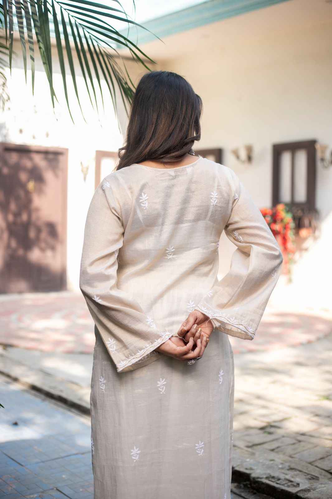 Zarnoor Ivory Chikankari Kurta Set – Beige Hand-Embroidered 2-Piece Suit