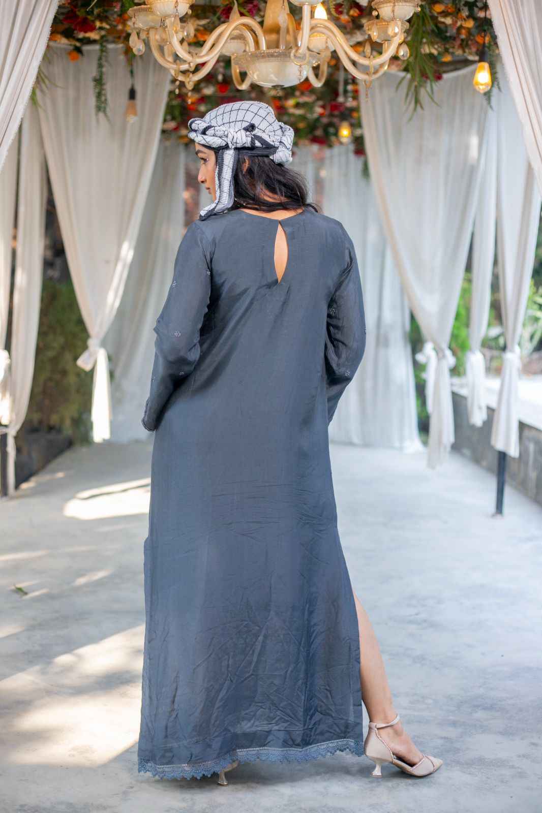 Noor-E-Faiza – Smokey Grey Zardozi Kaftan Dress