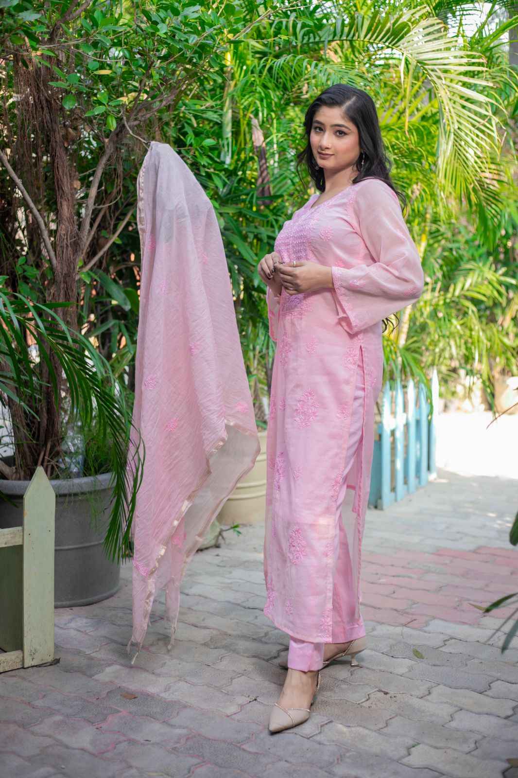 Parijat- Blush Pink Chikankari Kurta Set with Dupatta