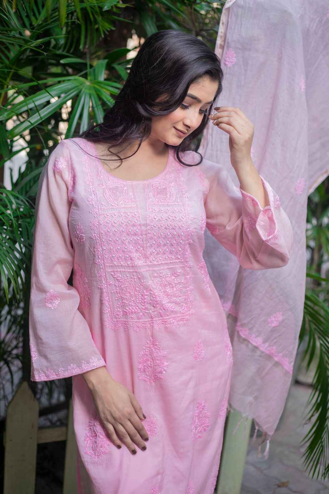 Parijat- Blush Pink Chikankari Kurta Set with Dupatta