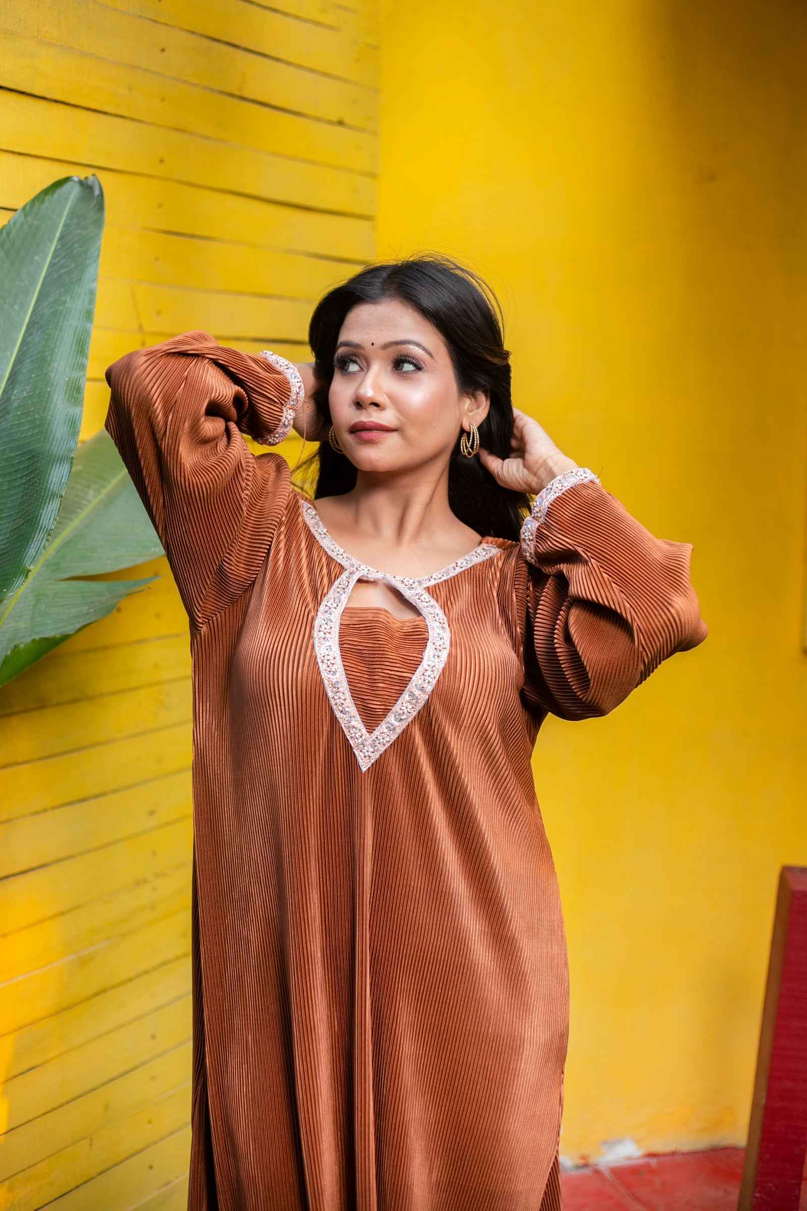 Zafran Aura – Copper Pleated Kaftan Dress